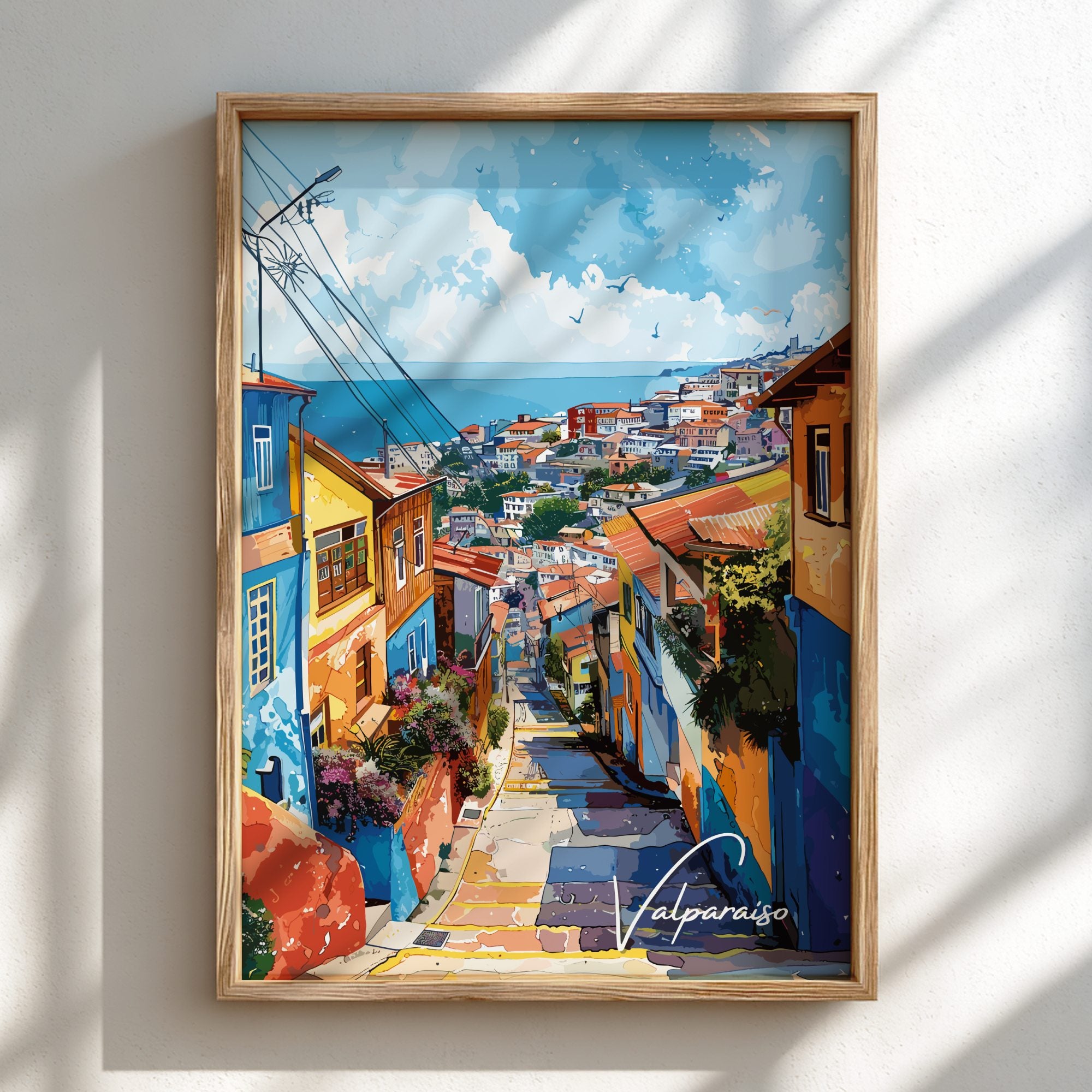 South America VALPARAISO VINTAGE PRINT - CHILEAN COASTAL ART