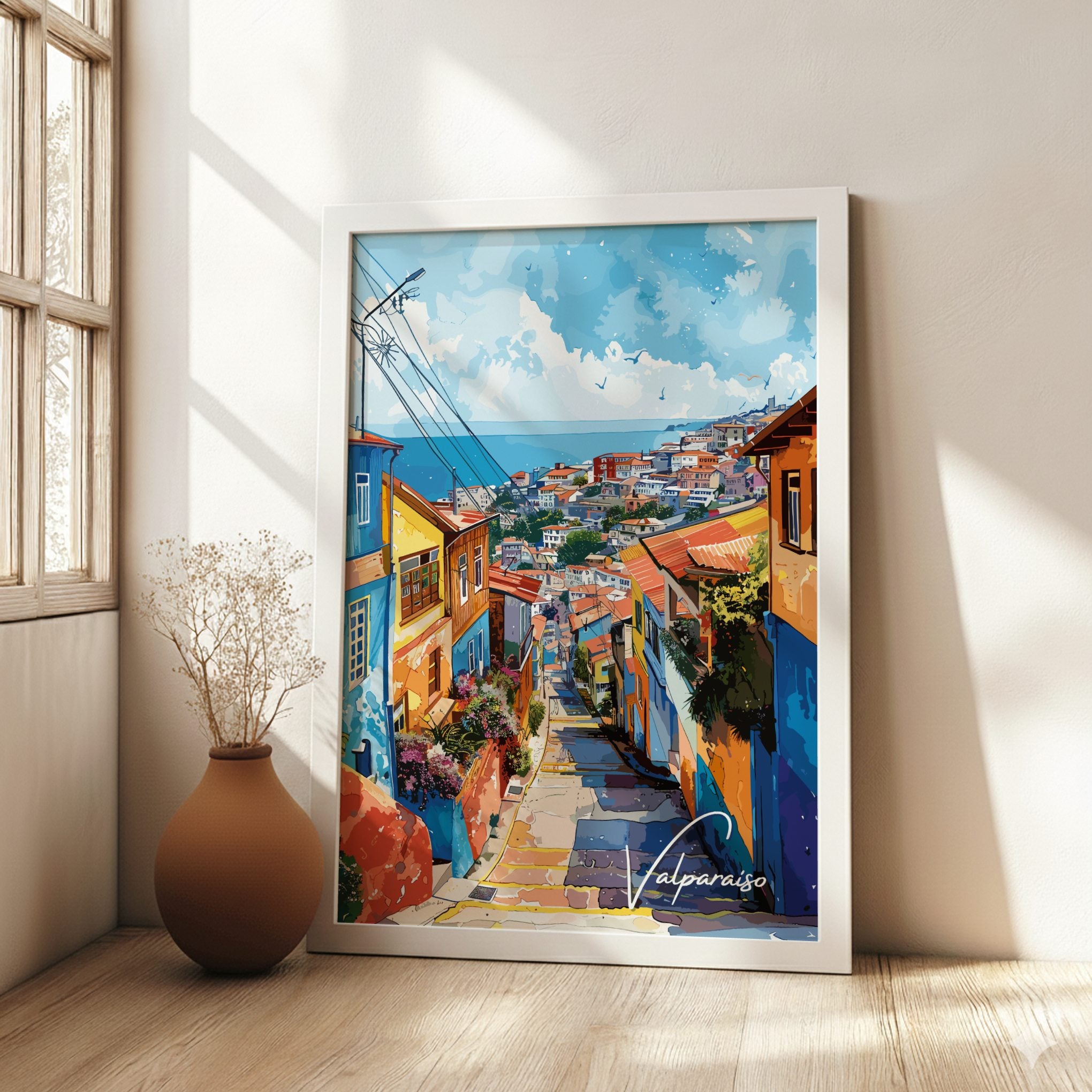 South America VALPARAISO VINTAGE PRINT - CHILEAN COASTAL ART