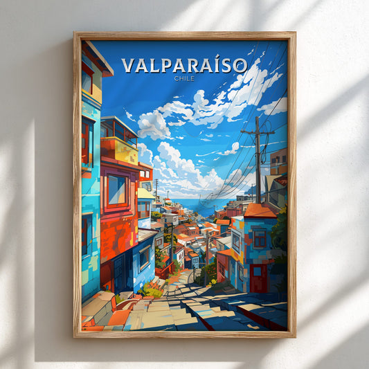 Valparaíso Poster – Chile Travel Wall Art on a light frame