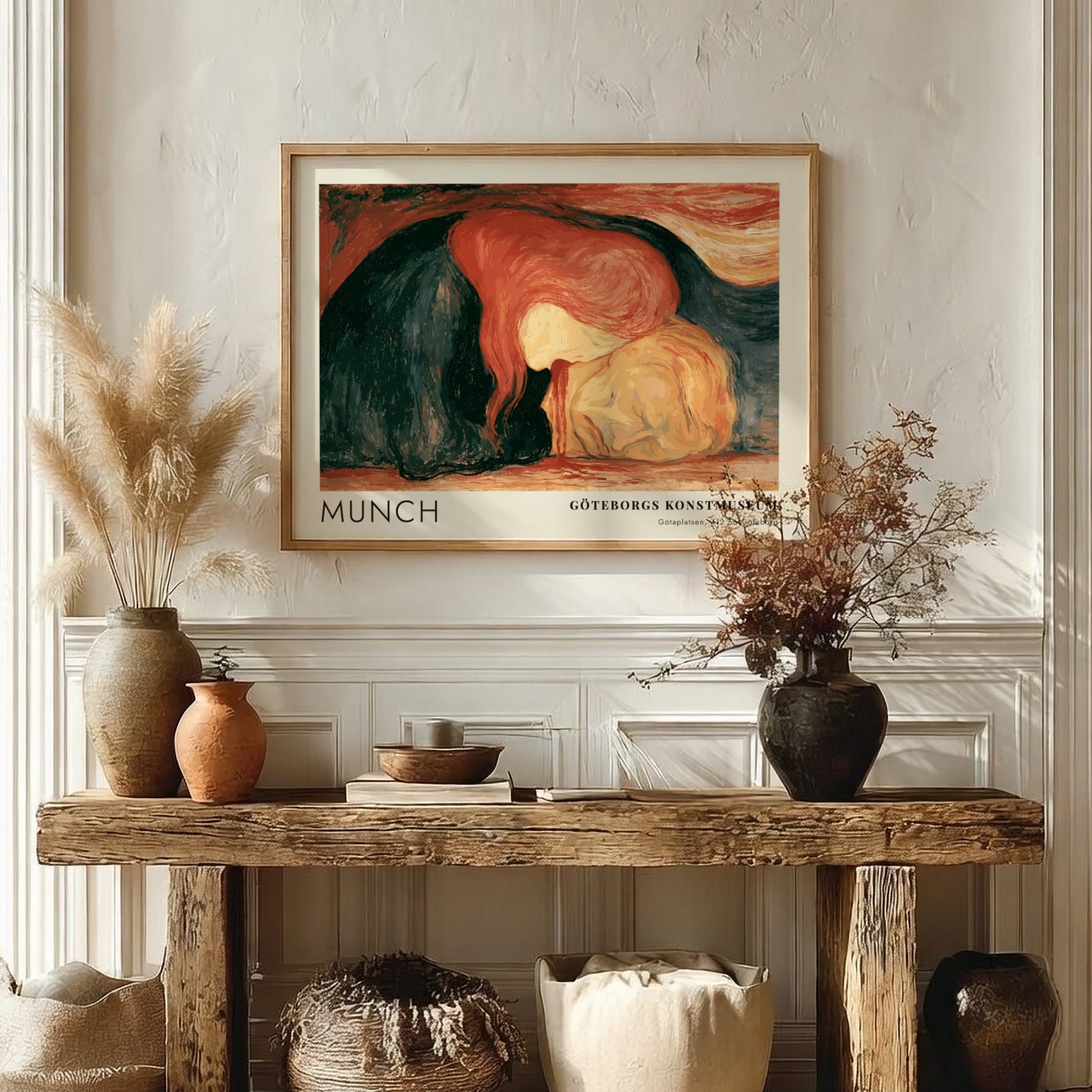 Munch Vampyr exhibition poster from Göteborgs Konstmuseum featuring an emotional painting in red tones