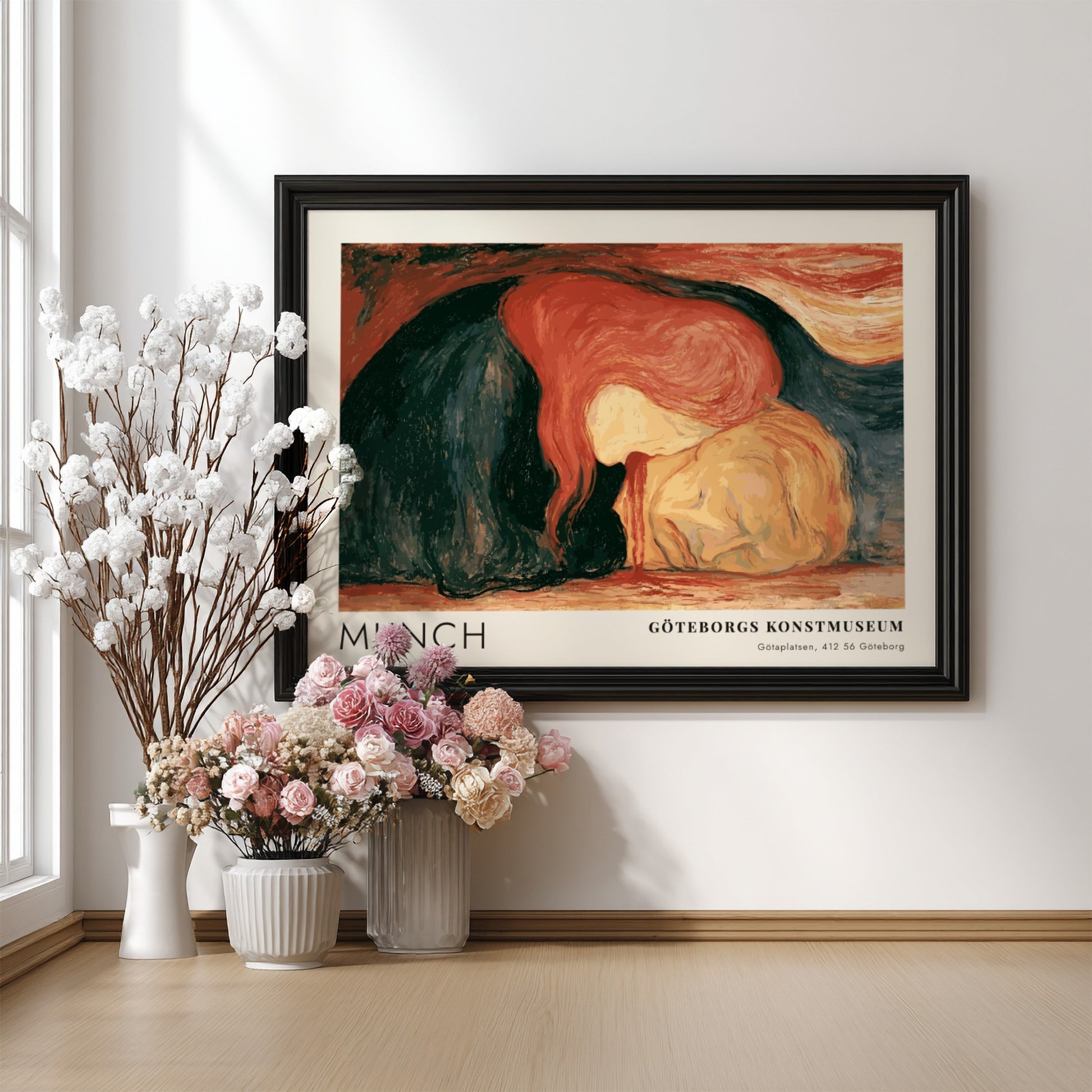 Munch Vampyr exhibition poster from Göteborgs Konstmuseum featuring an emotional painting in red tones