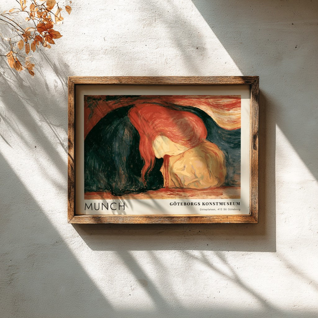 Munch Vampyr exhibition poster from Göteborgs Konstmuseum featuring an emotional painting in red tones