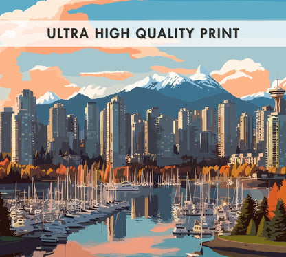 Vancouver Skyline Travel Poster, Vancouver Cityscape Wall Art, Vancouver Photo Print, Canada Artwork, Home Décor, Vancouver Poster