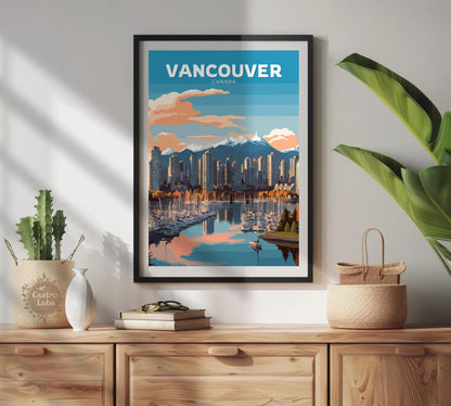 Vancouver Skyline Travel Poster, Vancouver Cityscape Wall Art, Vancouver Photo Print, Canada Artwork, Home Décor, Vancouver Poster