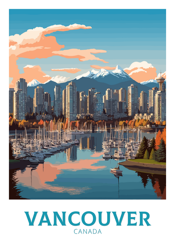 North AmericaVANCOUVER SKYLINE TRAVEL PRINT - CANADA ARTWORK