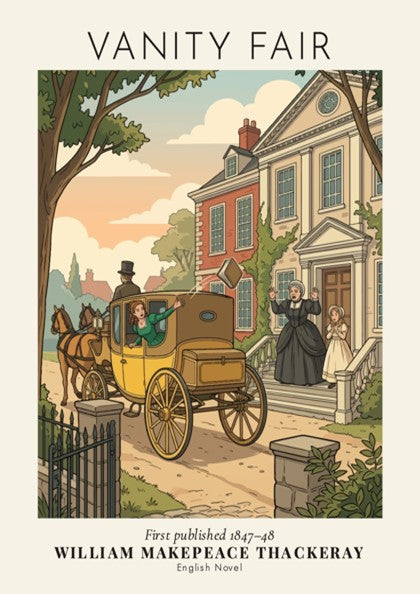 Poster of a Victorian carriage scene from Vanity Fair by William Makepeace Thackeray illustration