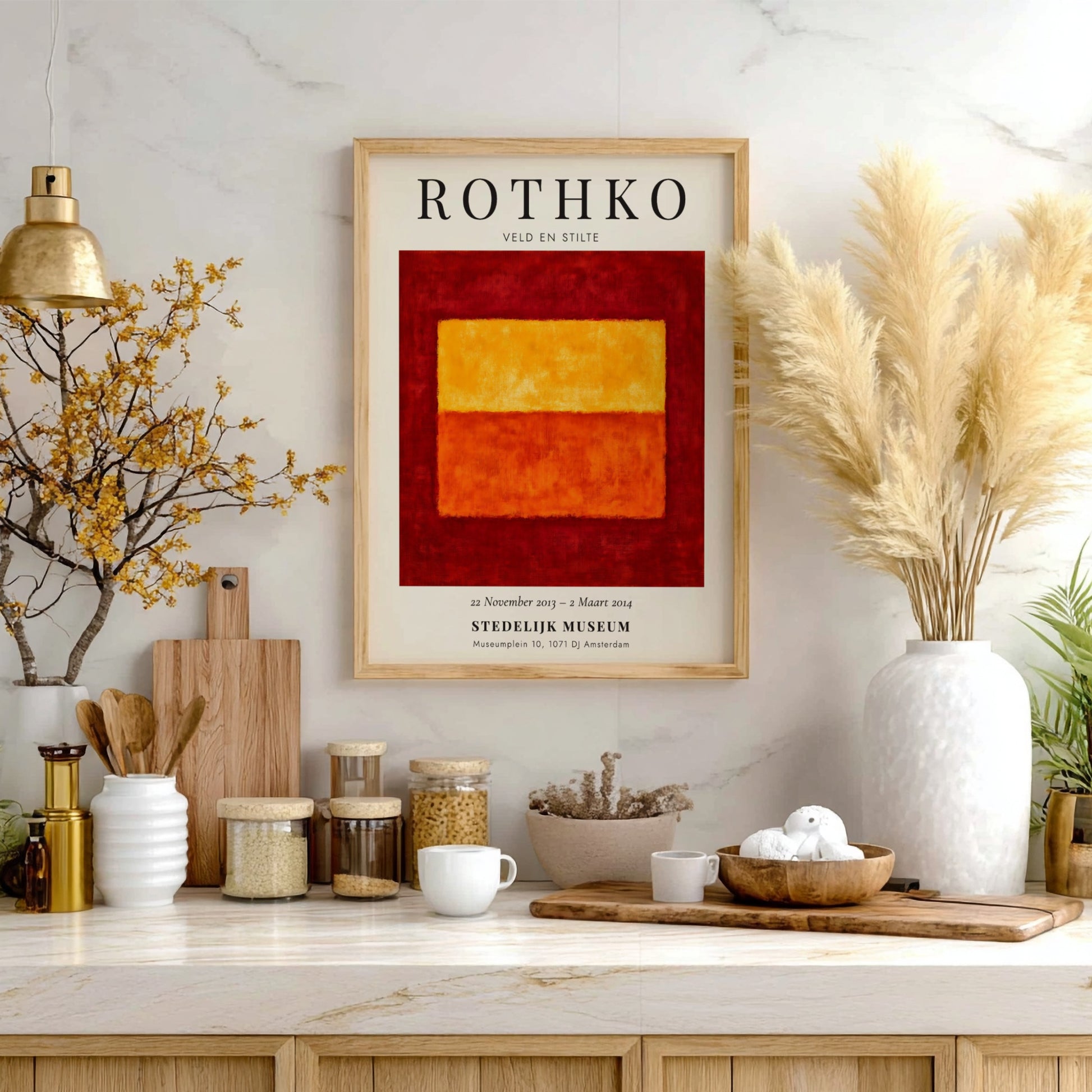 Wall art poster featuring Mark Rothko Veld en Stilte abstract red and orange squares