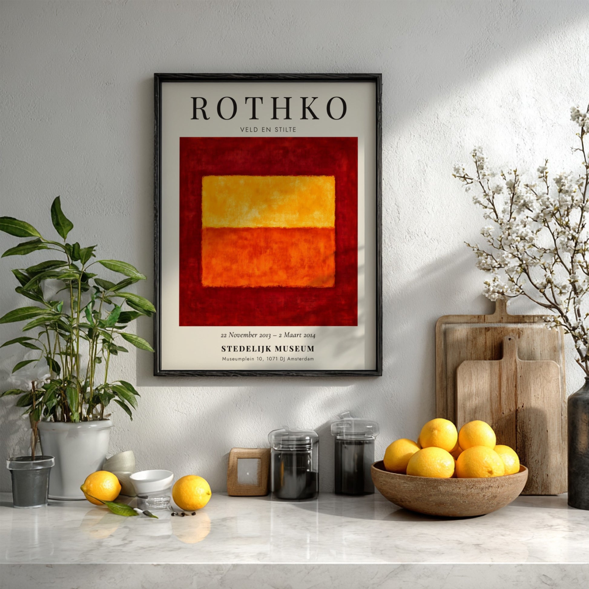 Wall art poster featuring Mark Rothko Veld en Stilte abstract red and orange squares