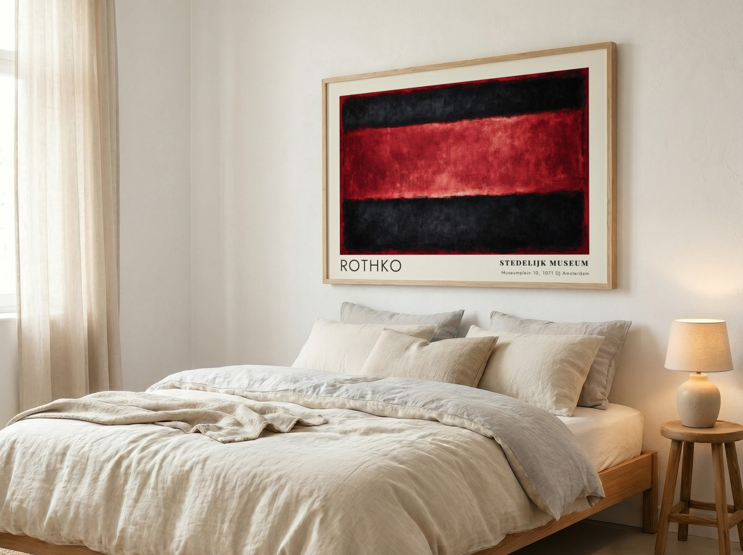 Wall art poster featuring Mark Rothko Veld en Stilte with black and red bands.