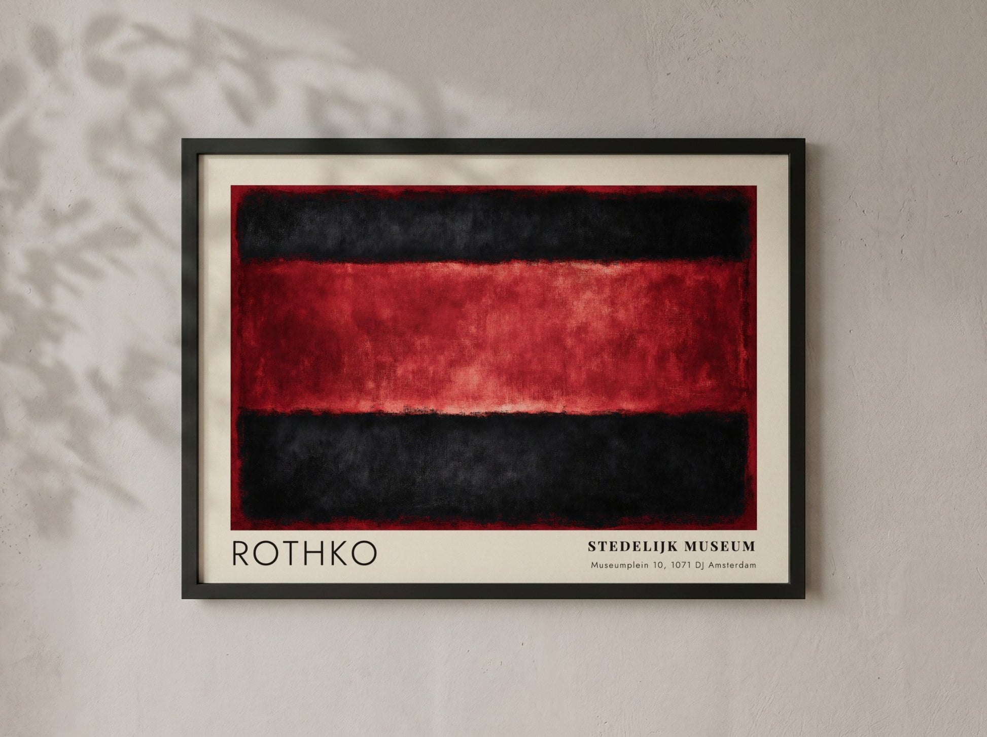 Wall art poster featuring Mark Rothko Veld en Stilte with black and red bands.