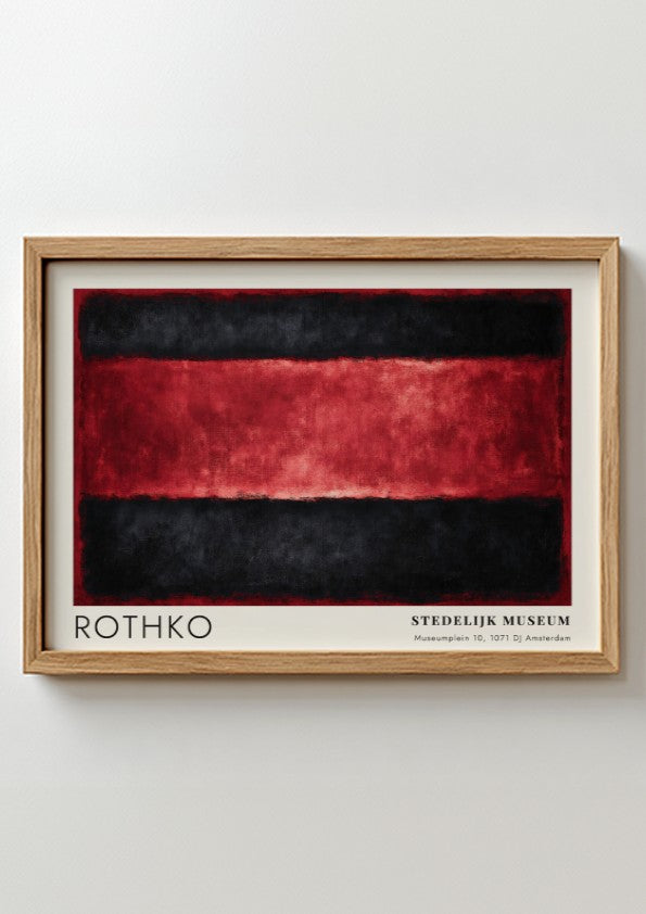 Wall art poster featuring Mark Rothko Veld en Stilte with black and red bands.