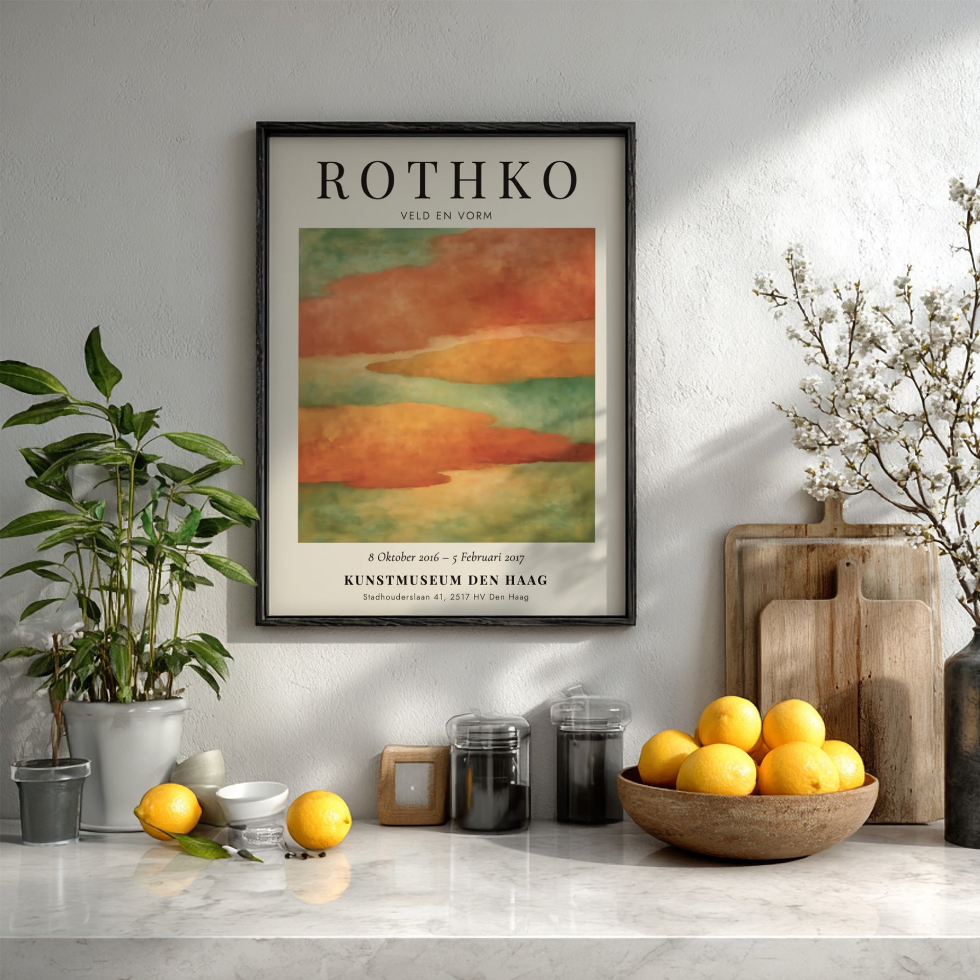 Wall art poster featuring Mark Rothko Veld En Vorm with soft orange and green