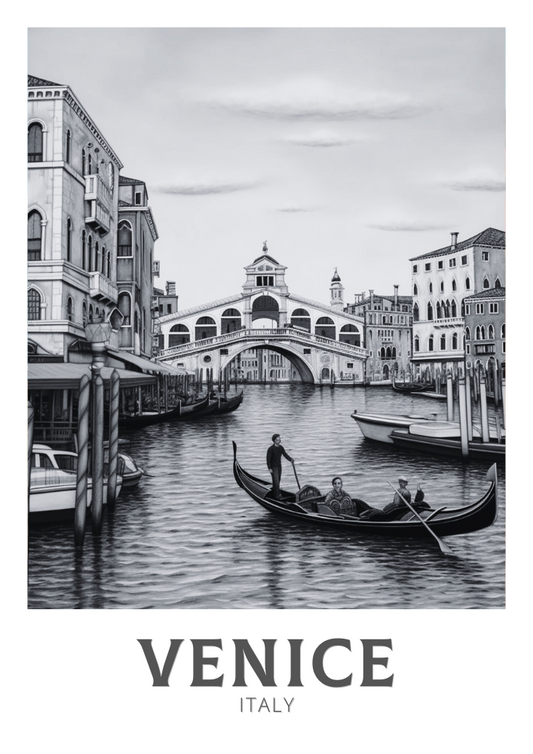 Affiche de Venise en noir et blanc