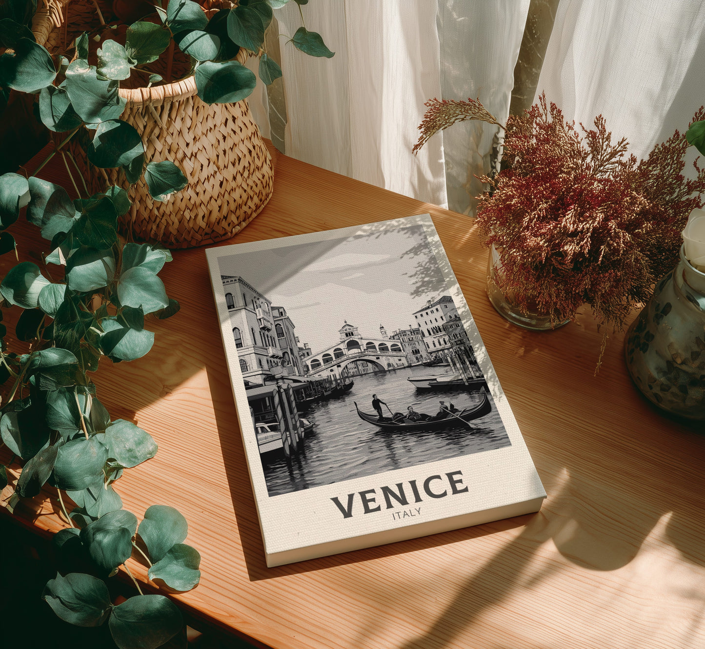 Venice black and white travel canvas