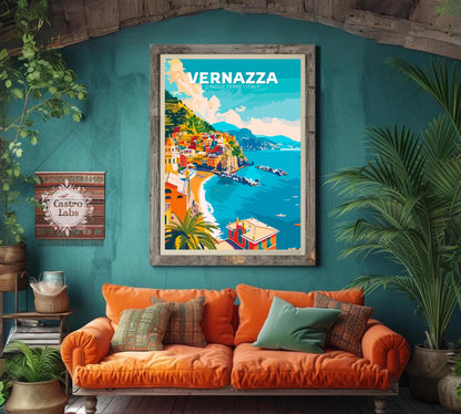 Vernazza Travel Poster, Vernazza Italy Wall Art, Vernazza Photo Print, Cinque Terre Artwork, Home Décor, Mediterranean sea Poster