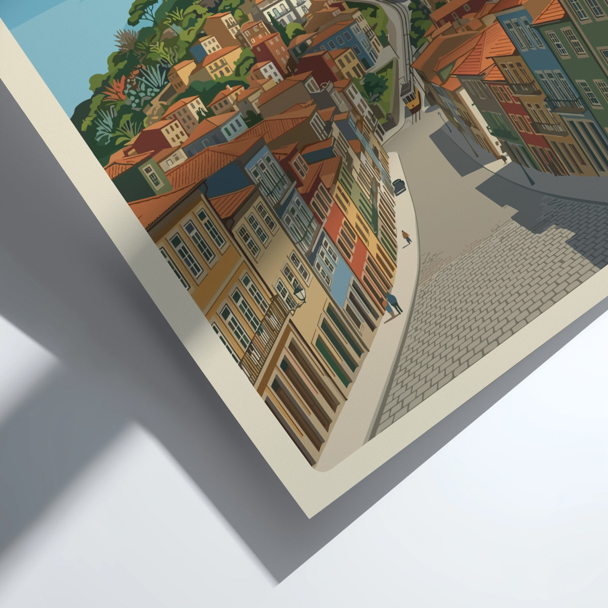 Poster of Viana do Castelo Portugal featuring a hilltop sanctuary and colorful houses.