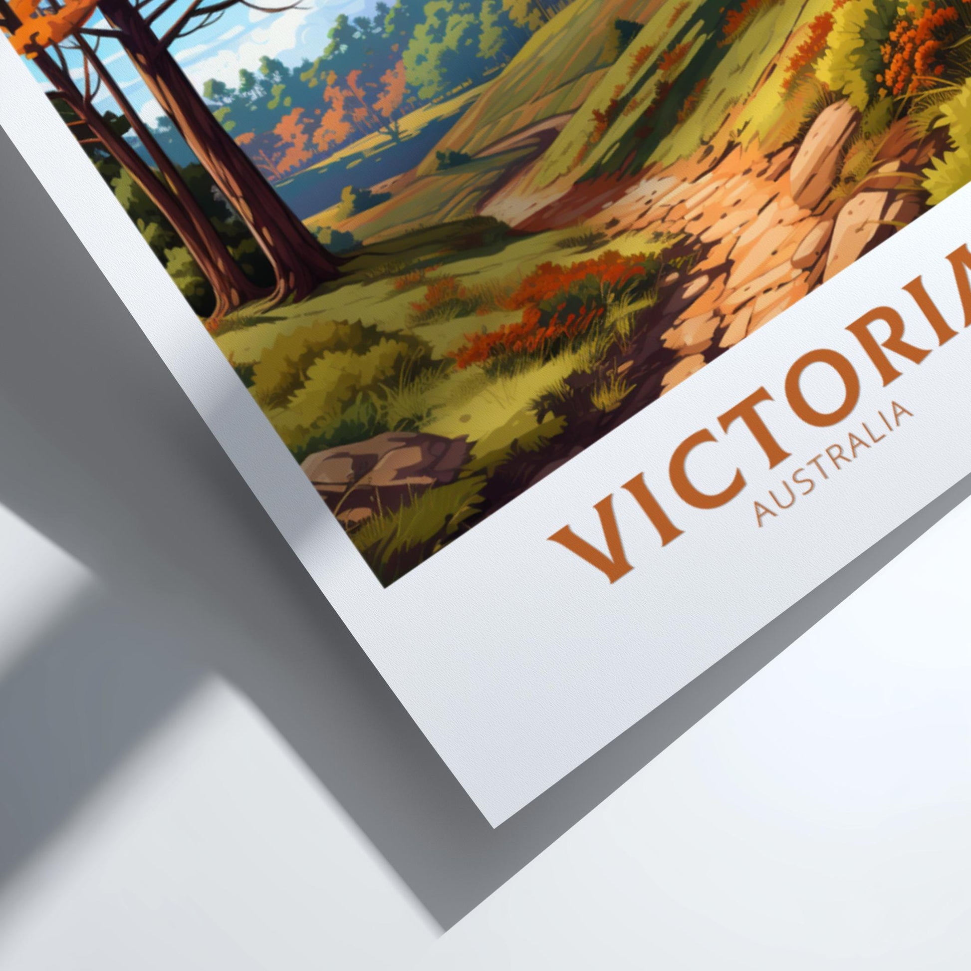 Poster of Victoria, Australia with a scenic landscape and 'Victoria Australia' text.