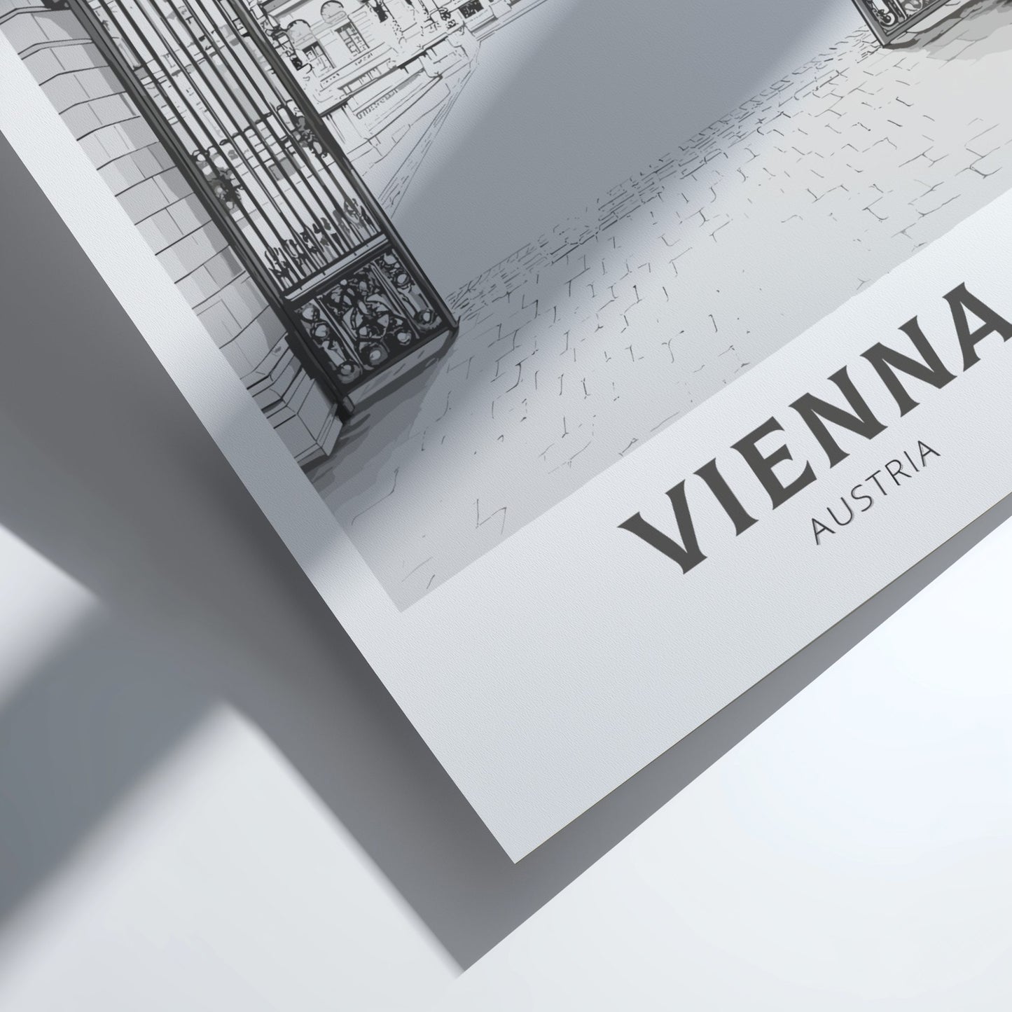 Framed map of Vienna with architectural details on a light background