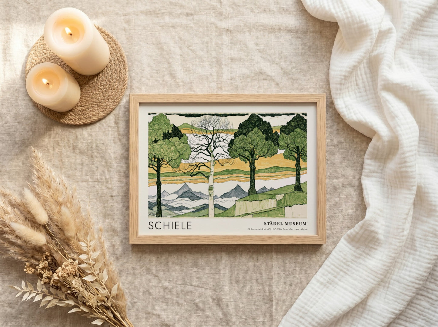 Wall art poster of Egon Schiele Vier Bäume landscape print in wood frame