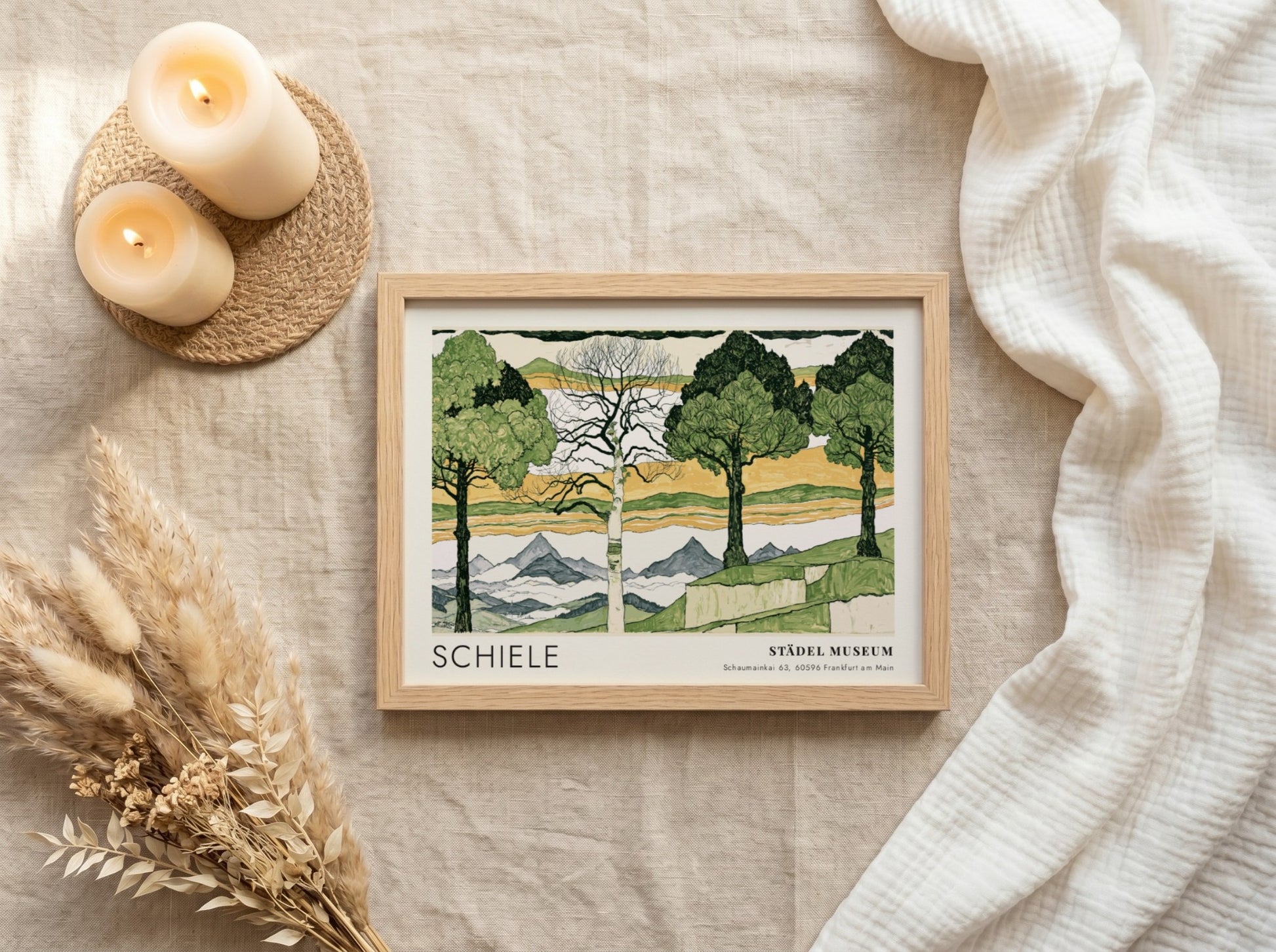 Wall art poster of Egon Schiele Vier Bäume landscape print in wood frame