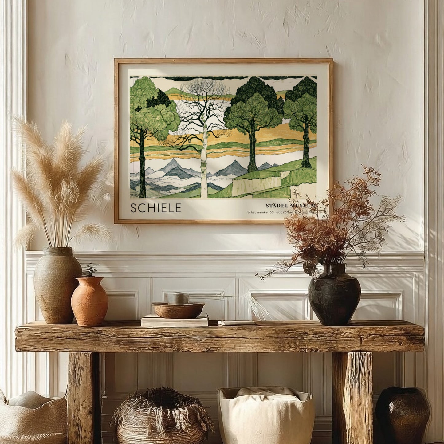 Wall art poster of Egon Schiele Vier Bäume landscape print in wood frame