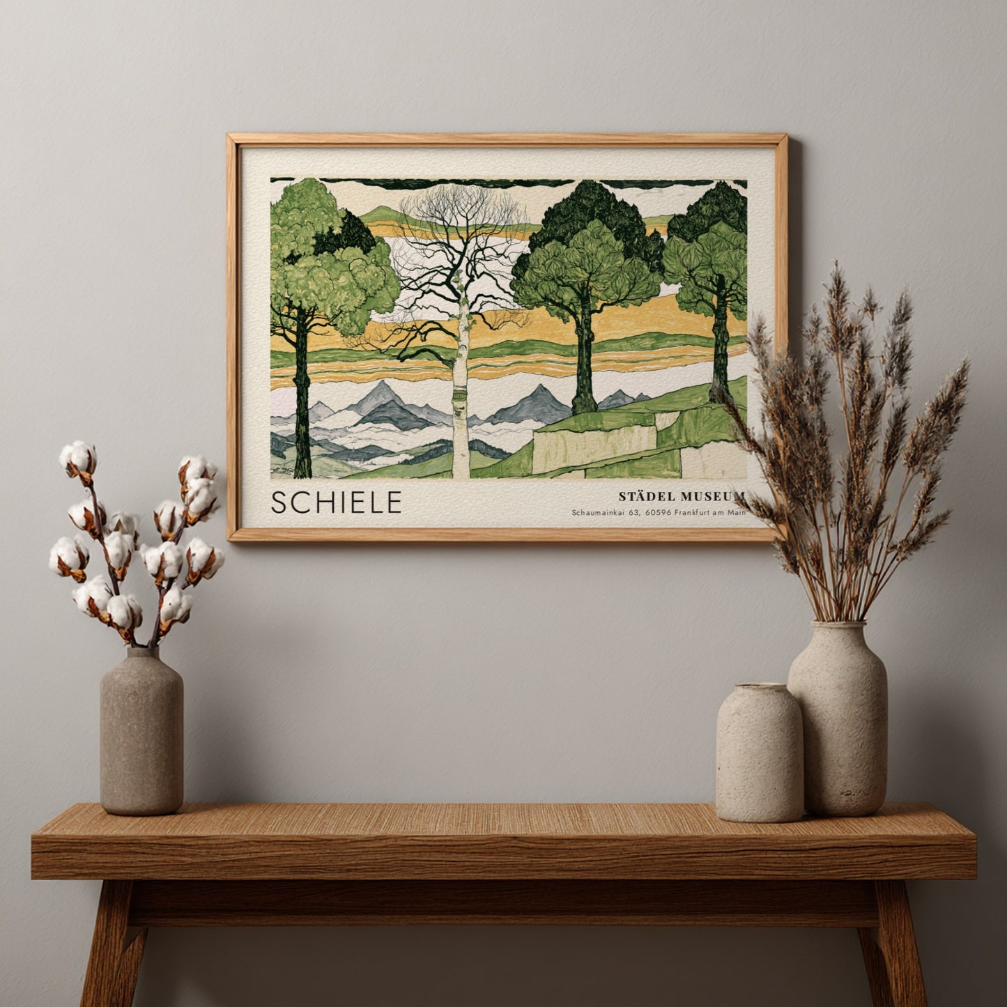 Wall art poster of Egon Schiele Vier Bäume landscape print in wood frame