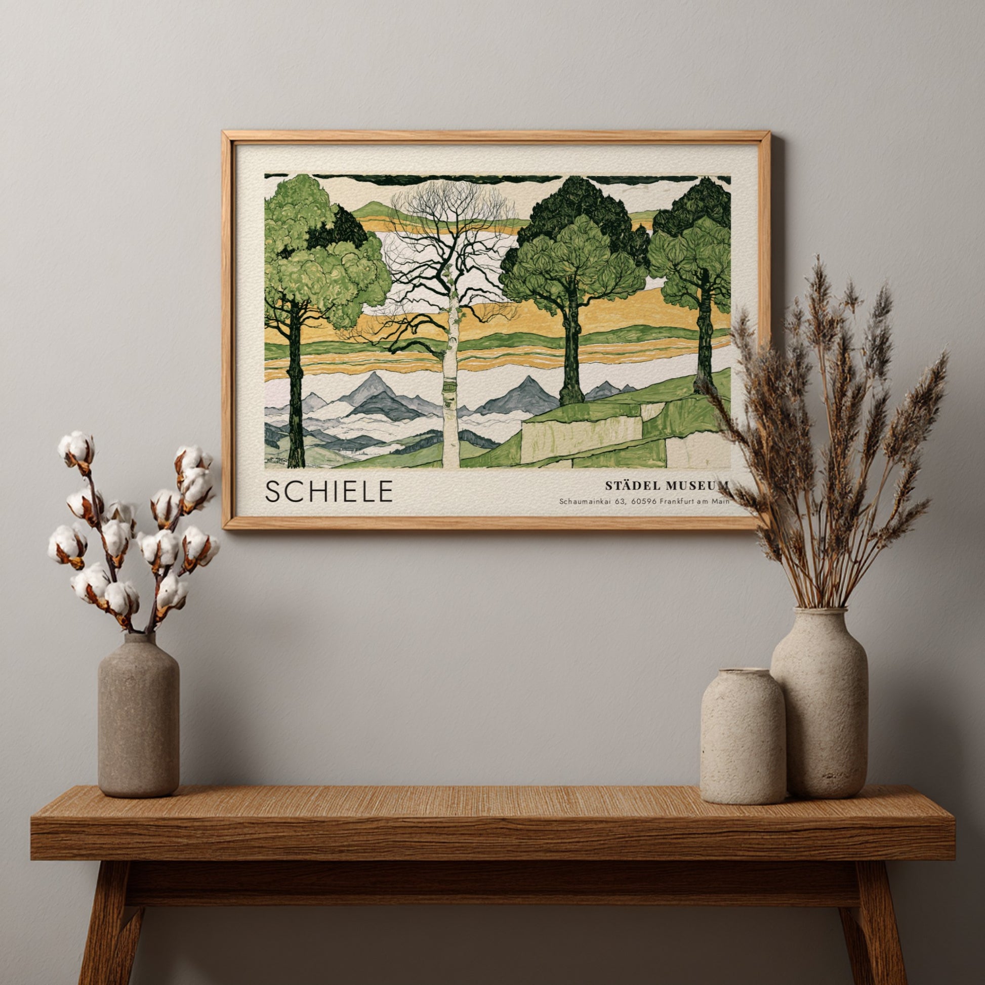 Wall art poster of Egon Schiele Vier Bäume landscape print in wood frame