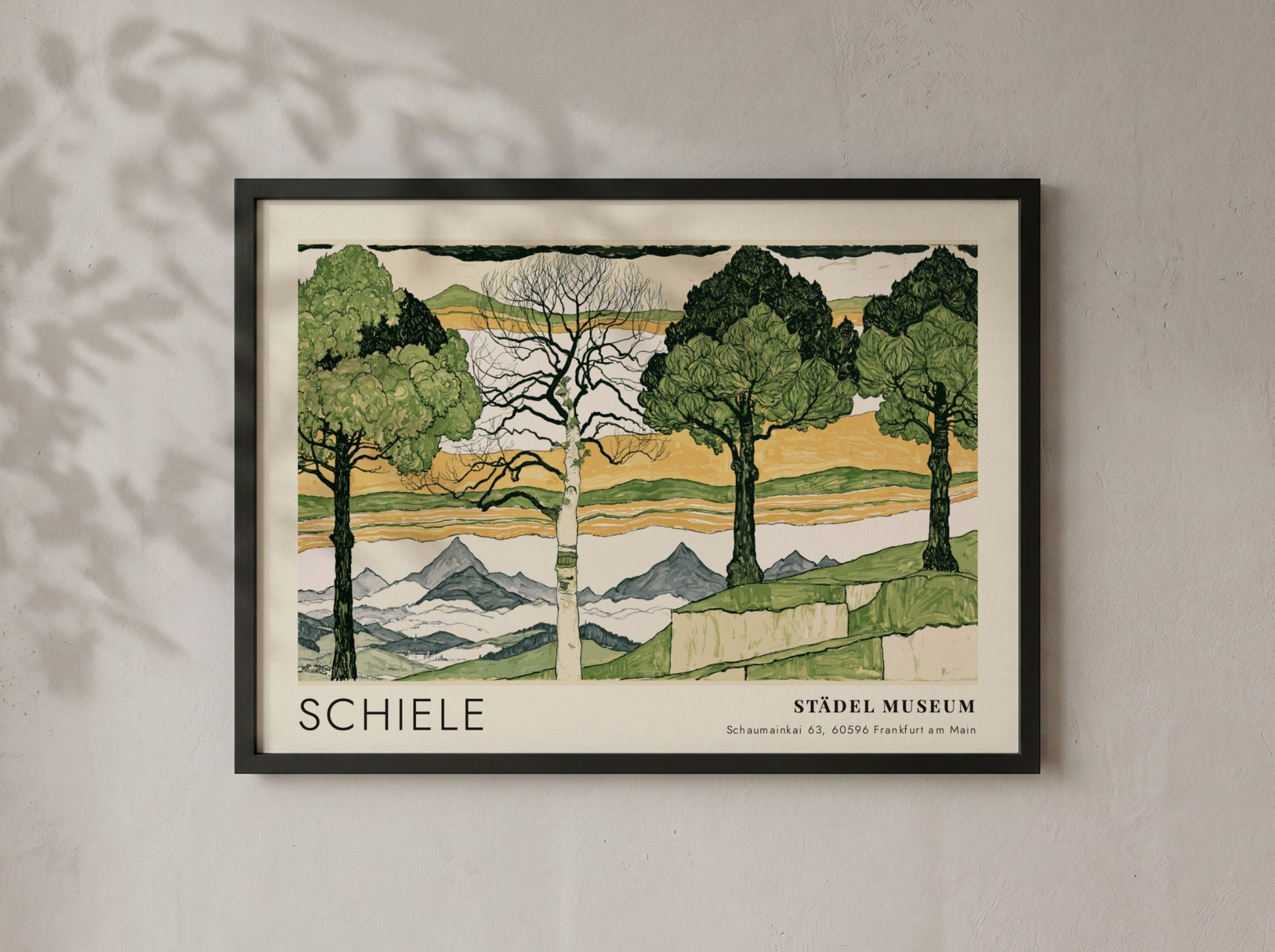 Wall art poster of Egon Schiele Vier Bäume landscape print in wood frame