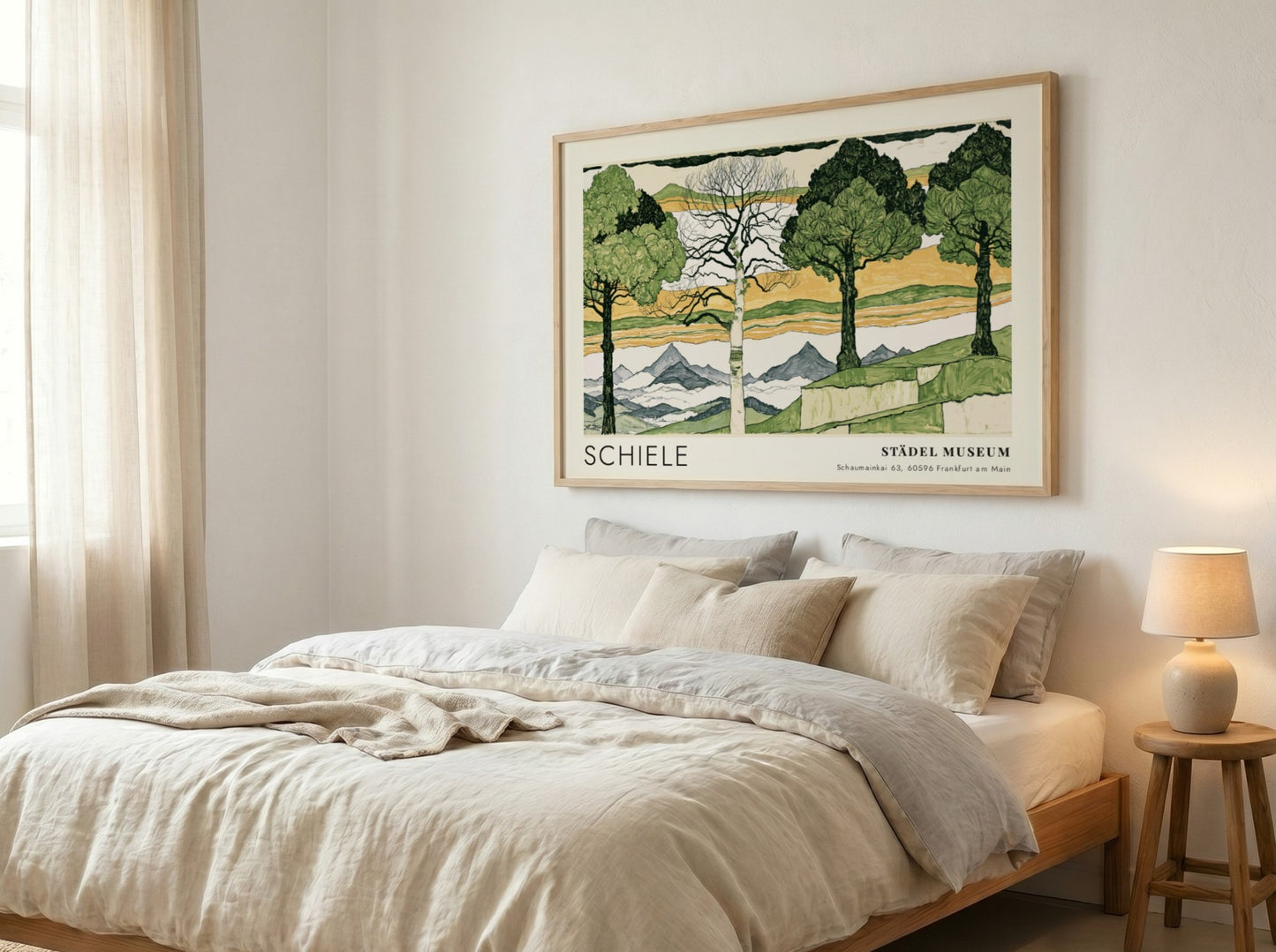 Wall art poster of Egon Schiele Vier Bäume landscape print in wood frame