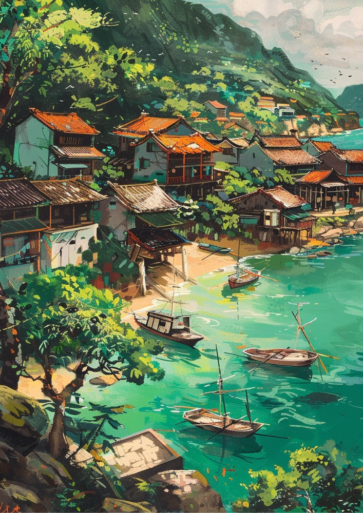Asian FISHING VILLAGE IN VIETNAM POSTER