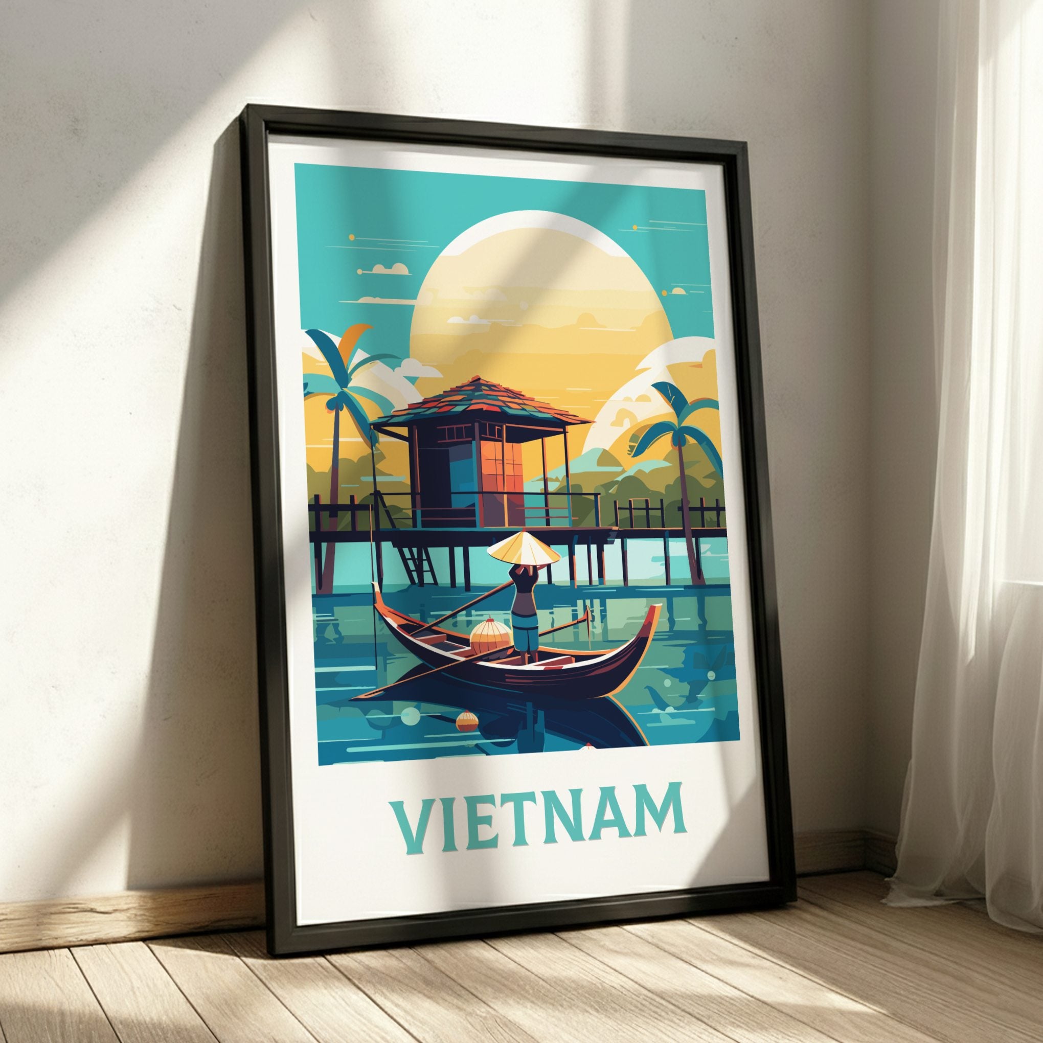 Asian VIETNAM TRAVEL POSTER - RETRO SOUTHEAST ASIA ART