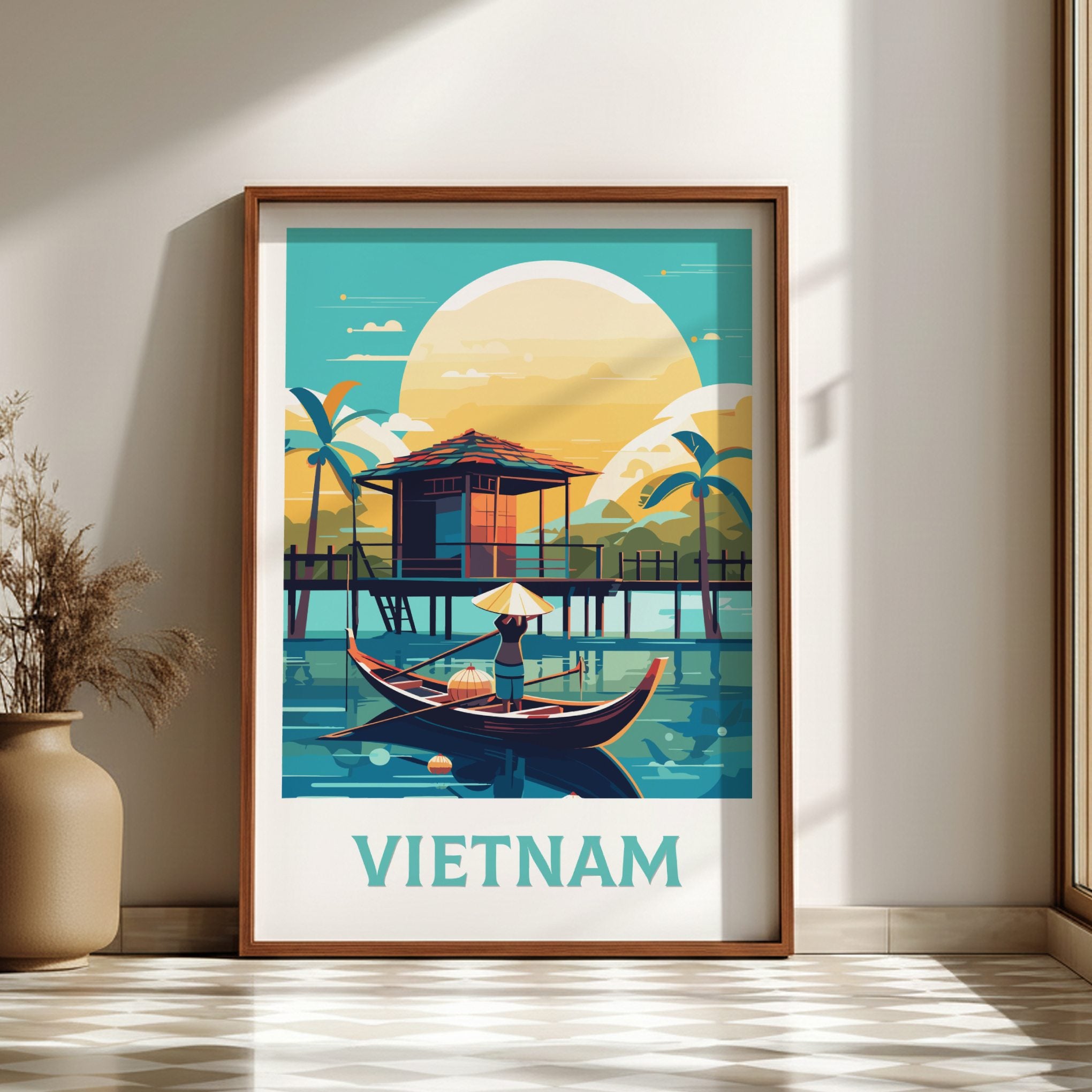 Asian VIETNAM TRAVEL POSTER - RETRO SOUTHEAST ASIA ART