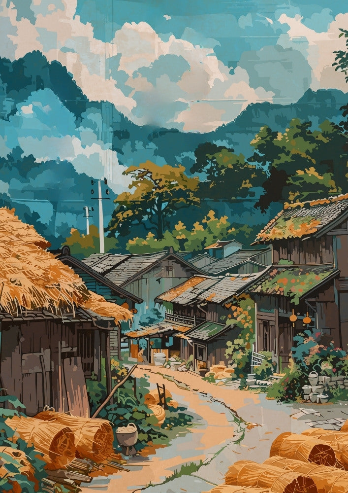 Asian VIETNAM VILLAGE ARTWORK - SOUTHEAST ASIA POSTER