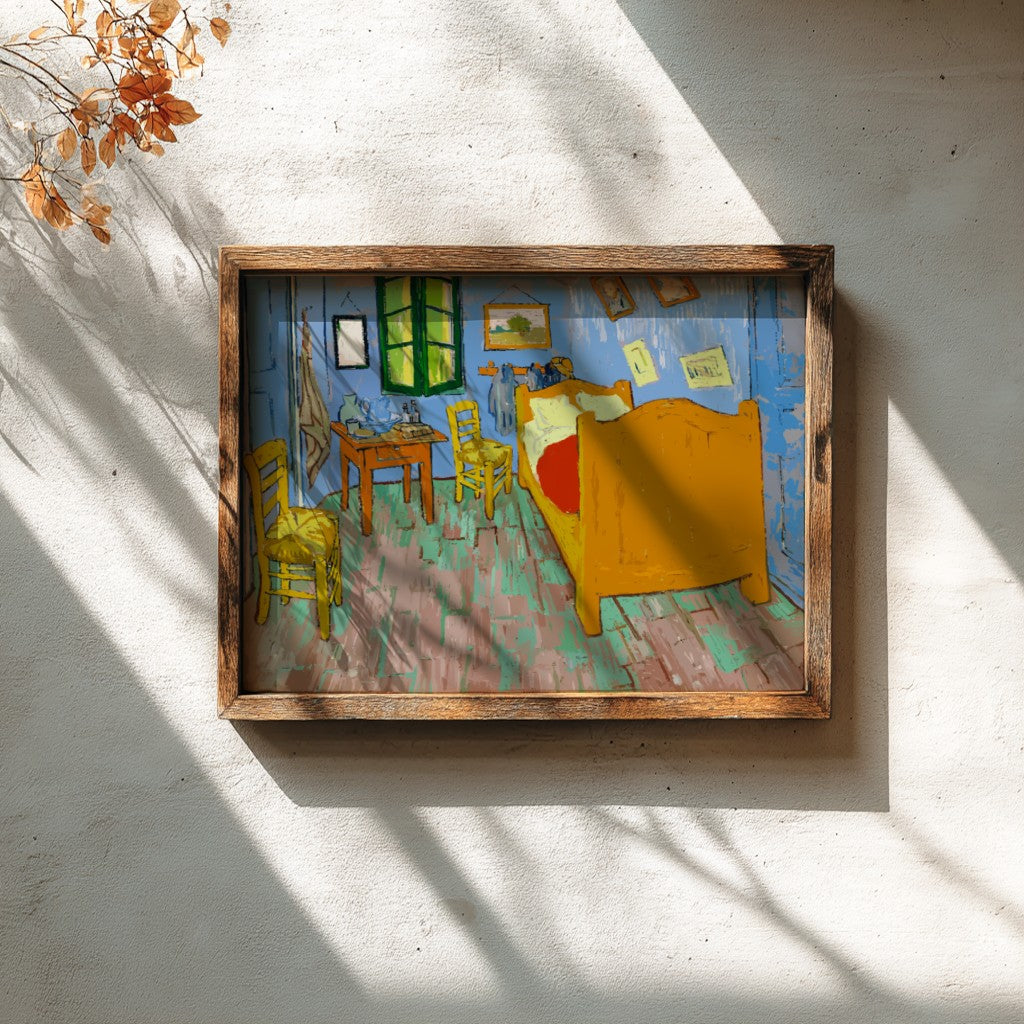 Vincent Van Gogh's The Bedroom poster featuring vibrant colors and expressive style, perfect for home decor.