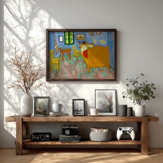 Vincent Van Gogh's The Bedroom poster featuring vibrant colors and expressive style, perfect for home decor.