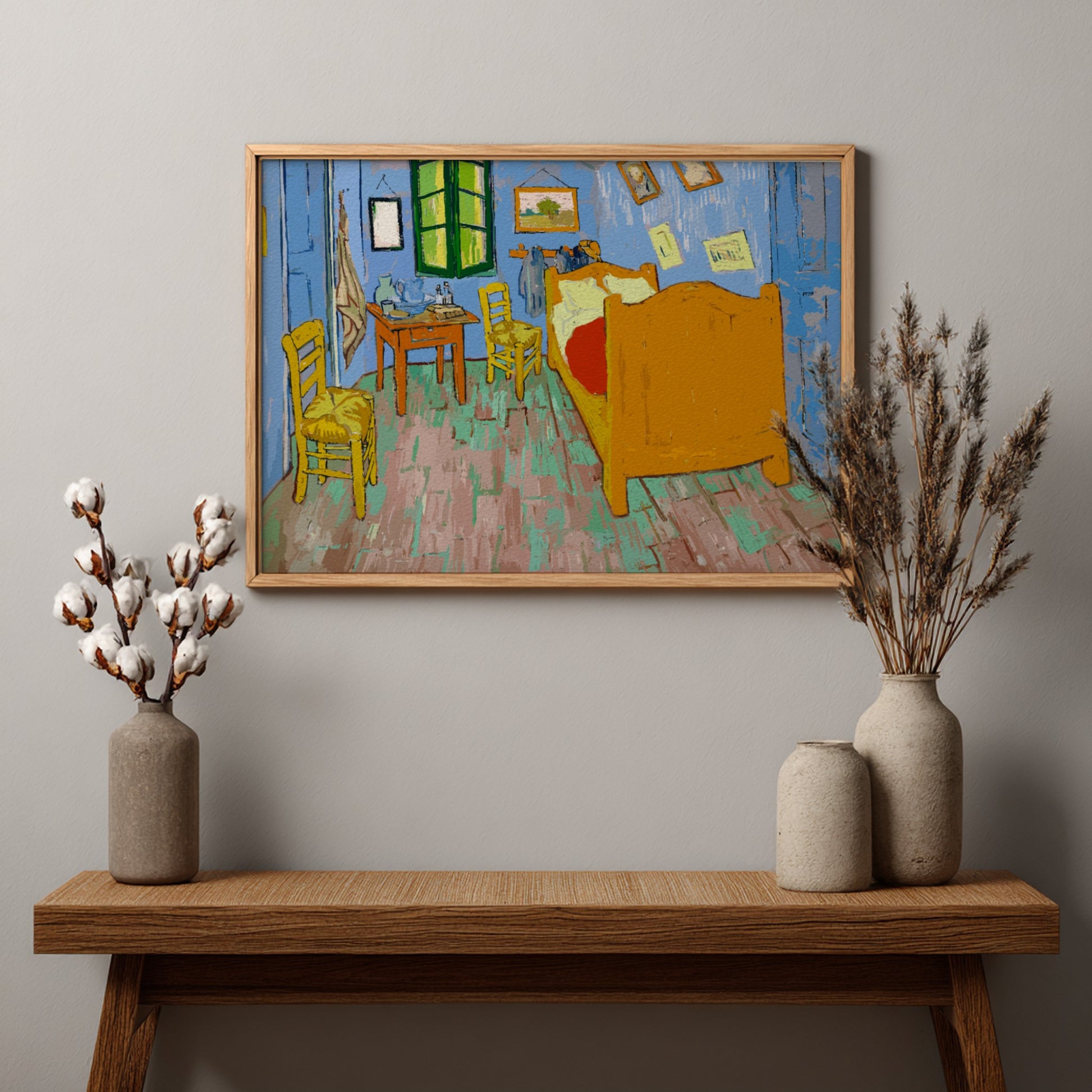 Vincent Van Gogh's The Bedroom poster featuring vibrant colors and expressive style, perfect for home decor.