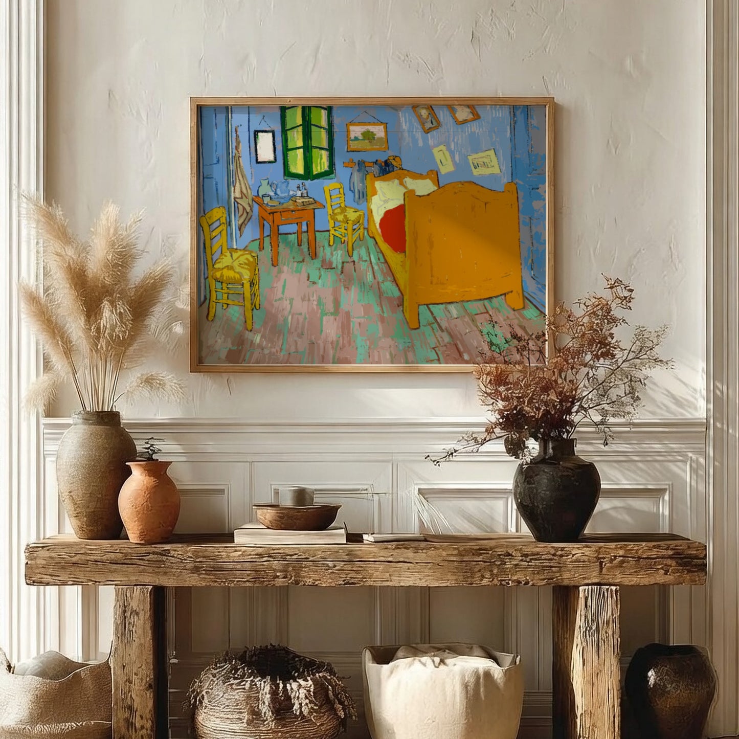 Vincent Van Gogh's The Bedroom poster featuring vibrant colors and expressive style, perfect for home decor.