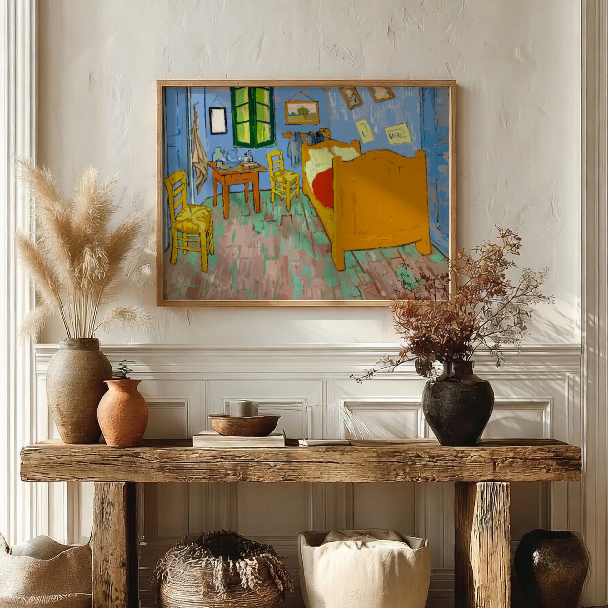 Vincent Van Gogh's The Bedroom poster featuring vibrant colors and expressive style, perfect for home decor.