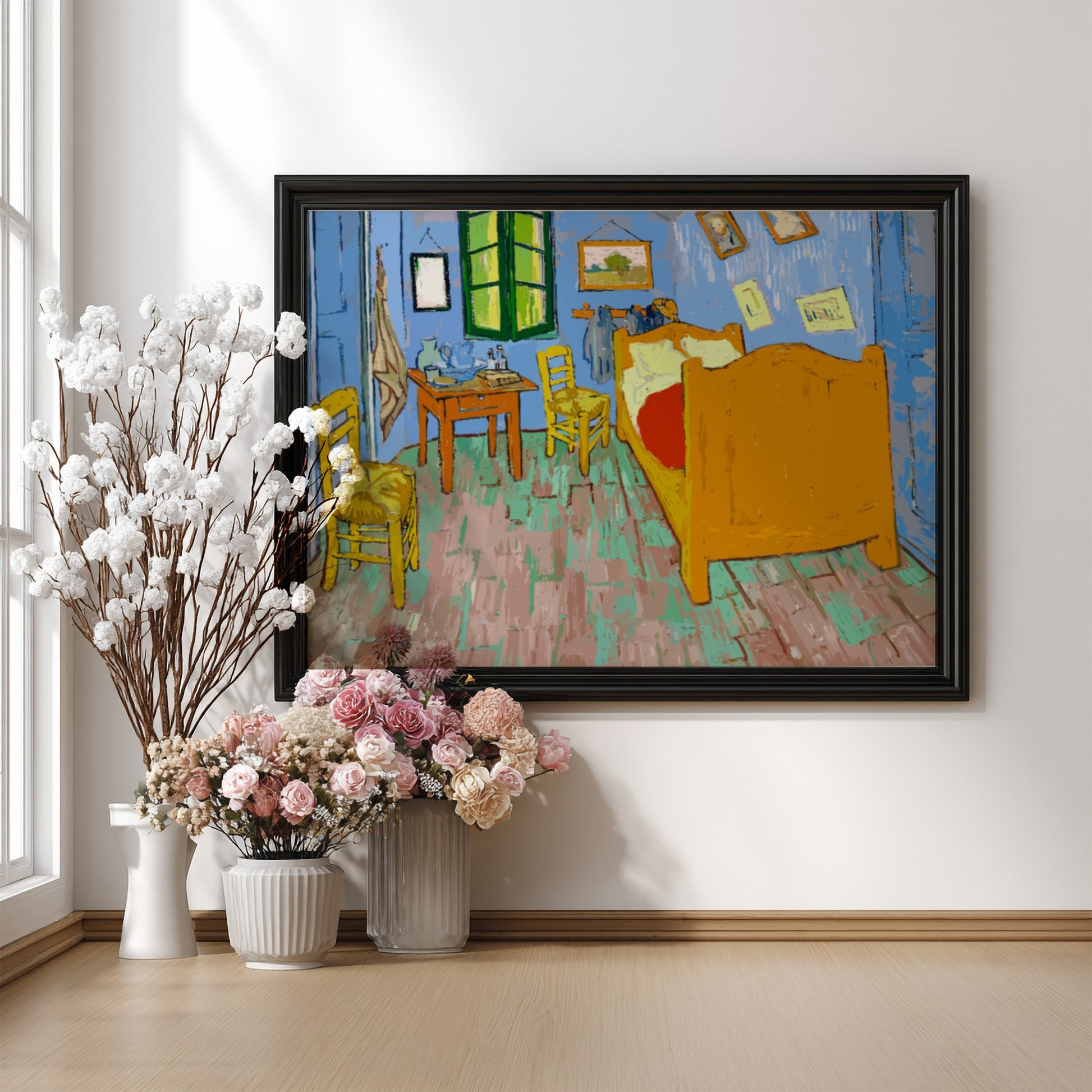 Vincent Van Gogh's The Bedroom poster featuring vibrant colors and expressive style, perfect for home decor.