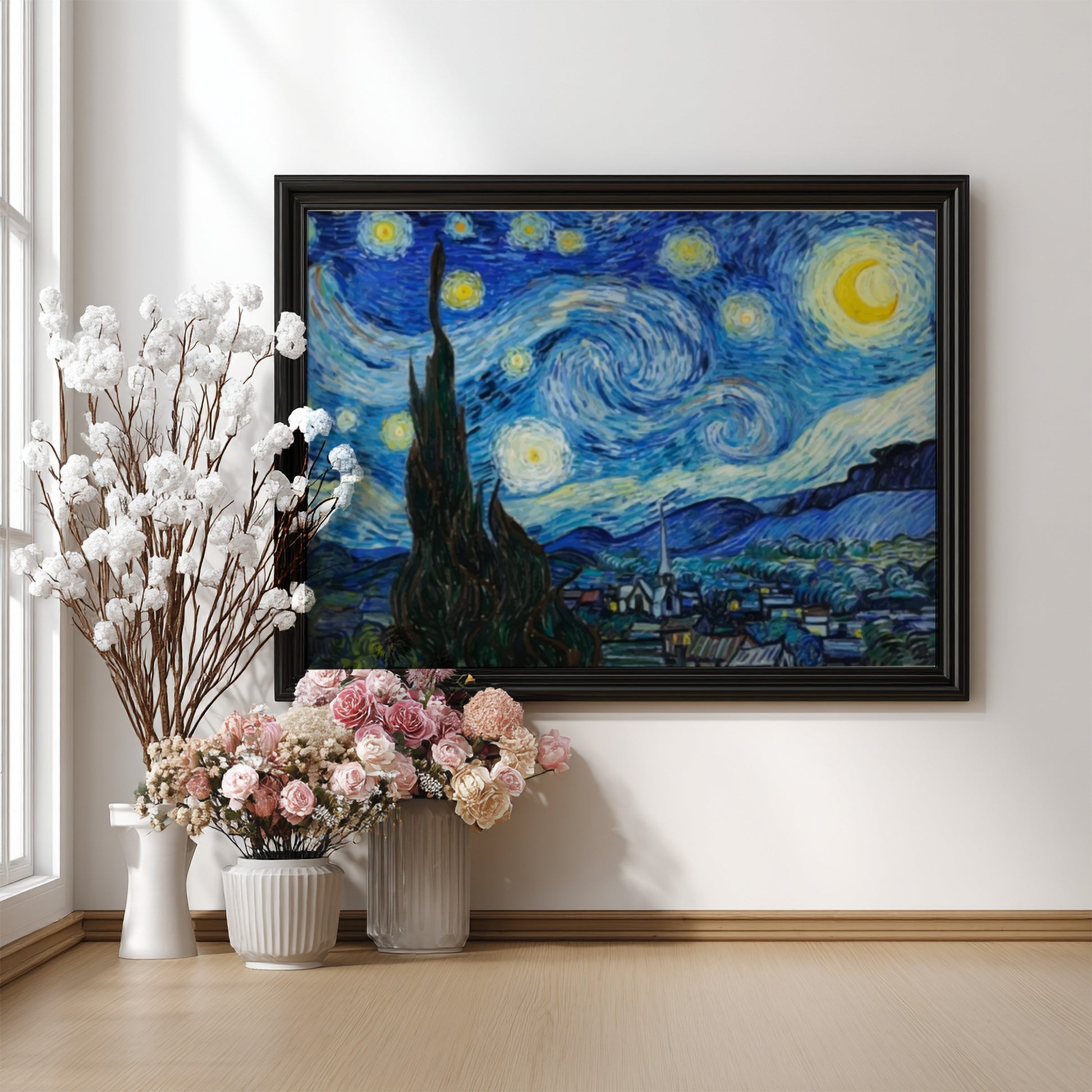 The Starry Night poster featuring swirling blue and yellow colors in an impressionist style.