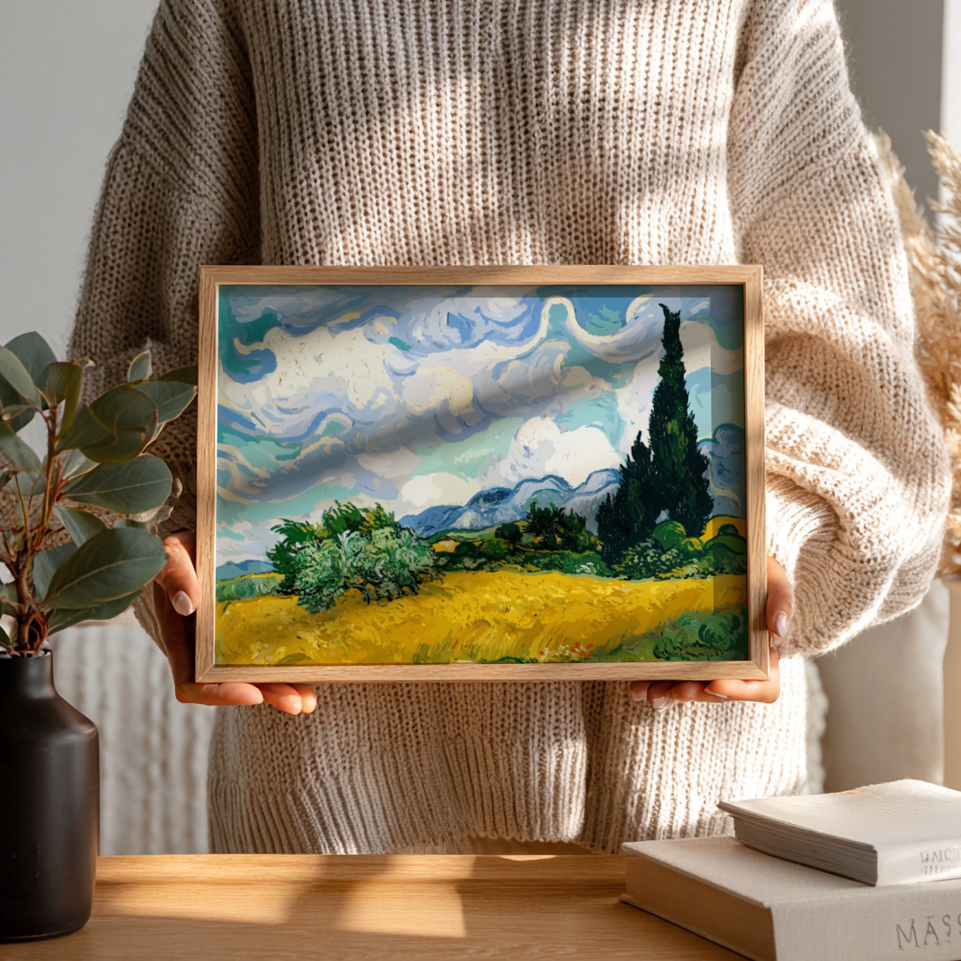 Wheat Field with Cypresses poster featuring vibrant colors and Impressionist style by Van Gogh