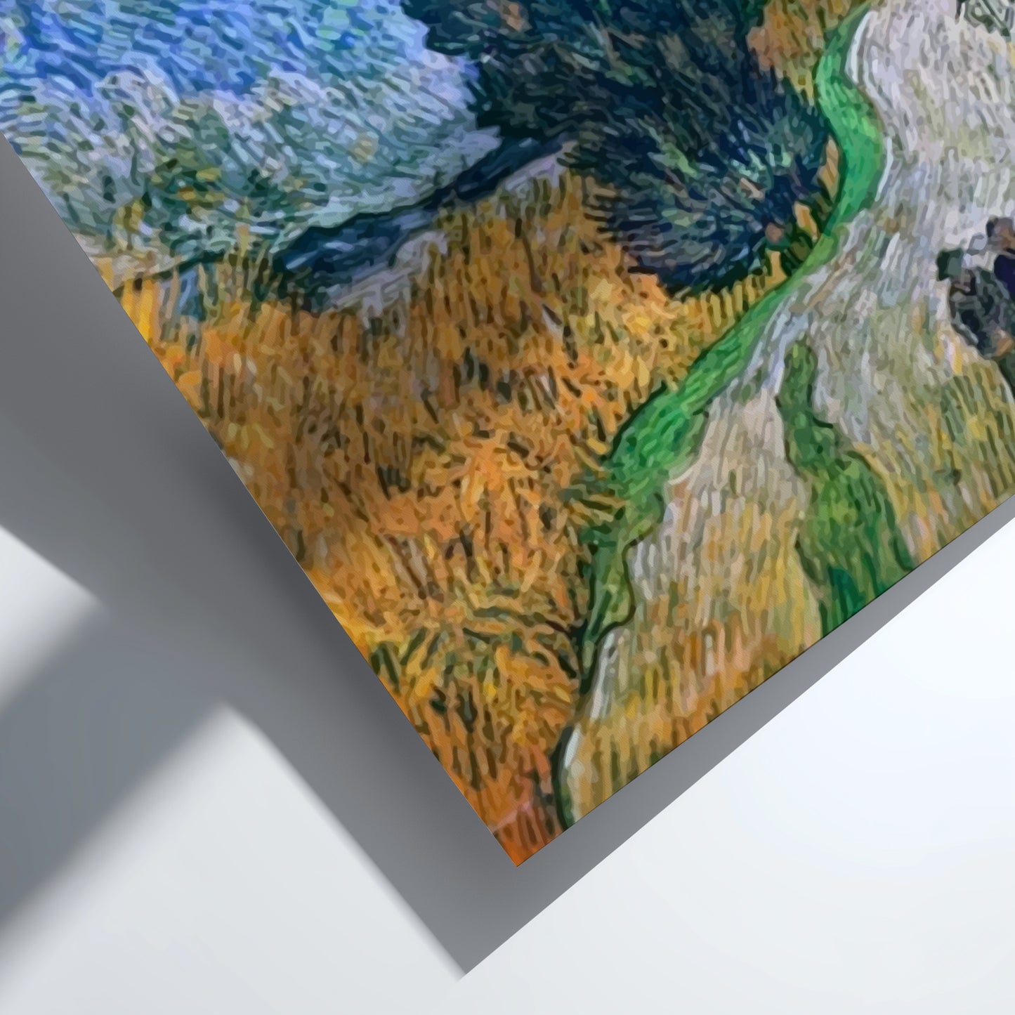 Famous art poster of Van Gogh's Road with Cypress and Star, featuring a tall cypress tree, a winding road,