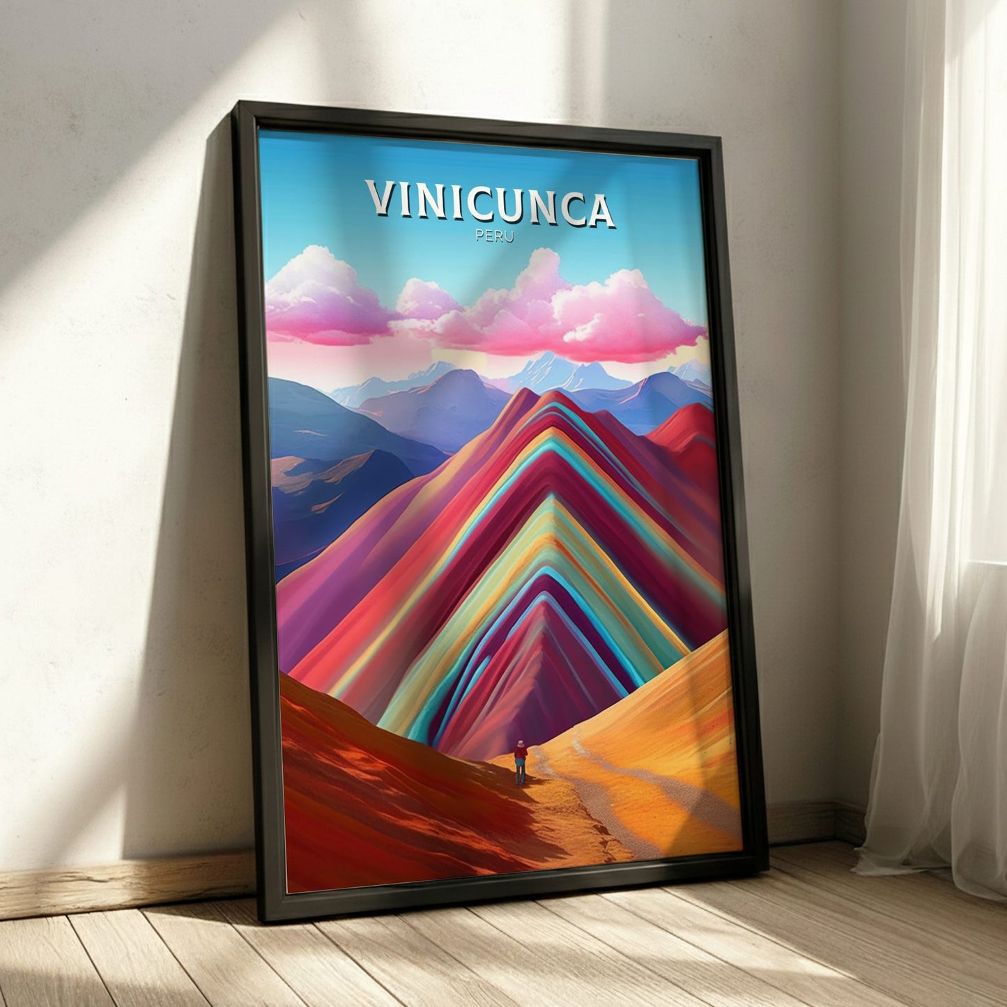 Vinicunca Travel Poster - Black Wooden Frame