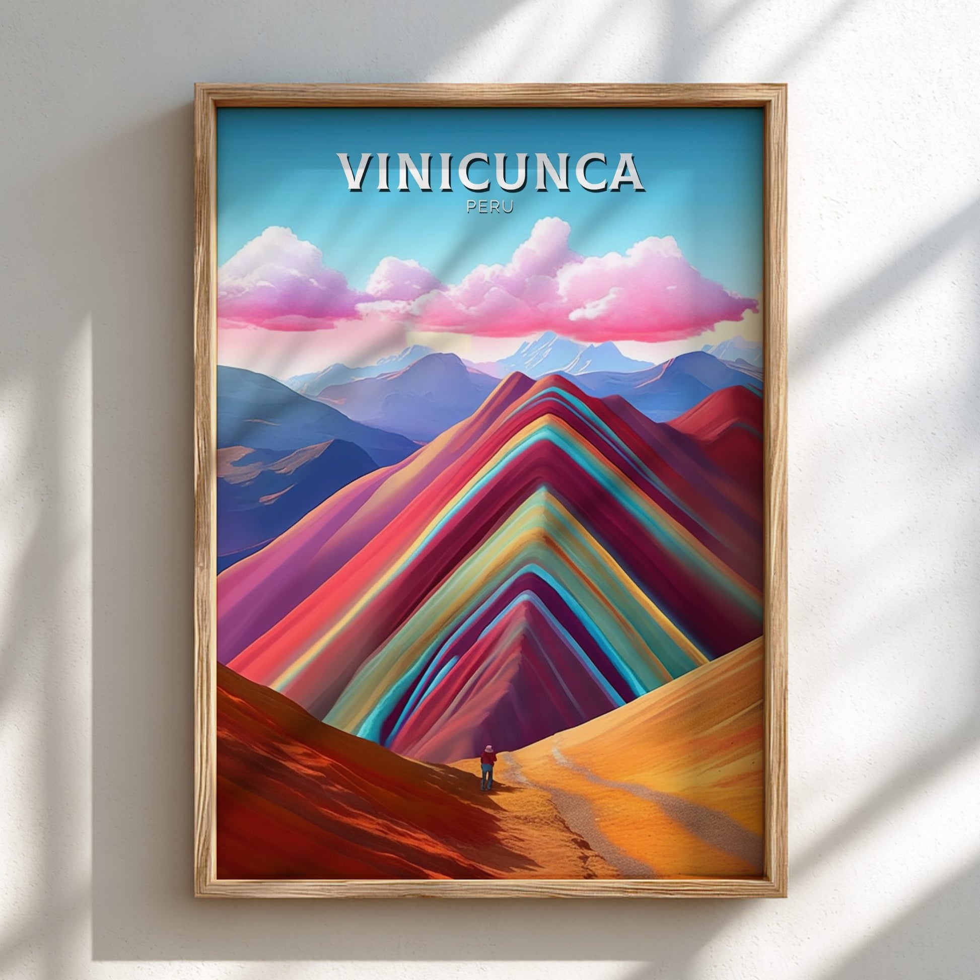 Vinicunca Travel Poster - Light Wooden Frame
