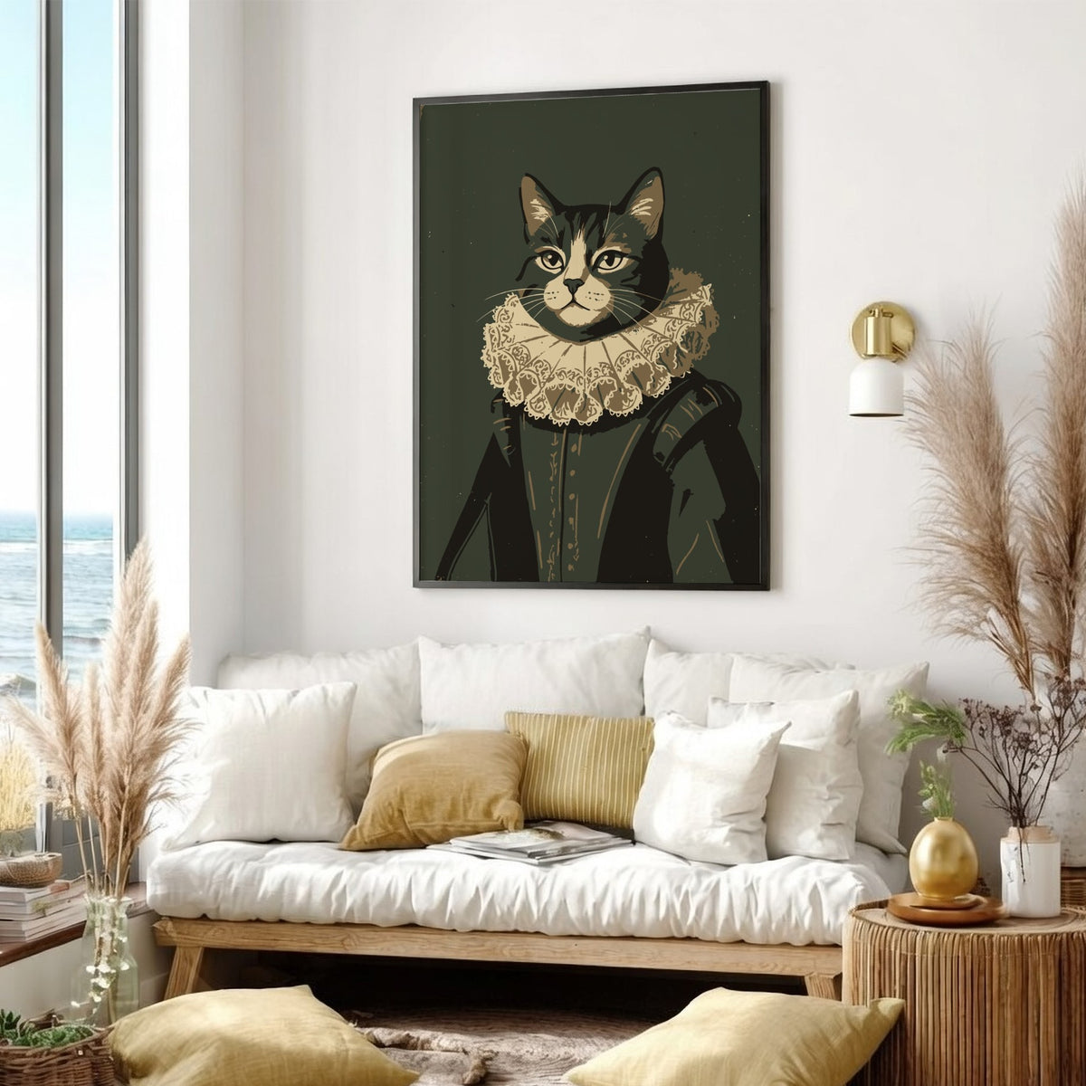 Poster featuring a regal cat dressed in a Renaissance doublet and white lace ruff