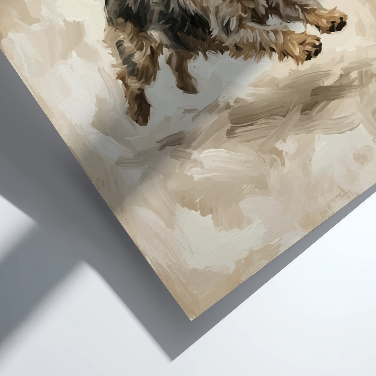 Poster of a lively terrier dog painted in a textured vintage oil style finish