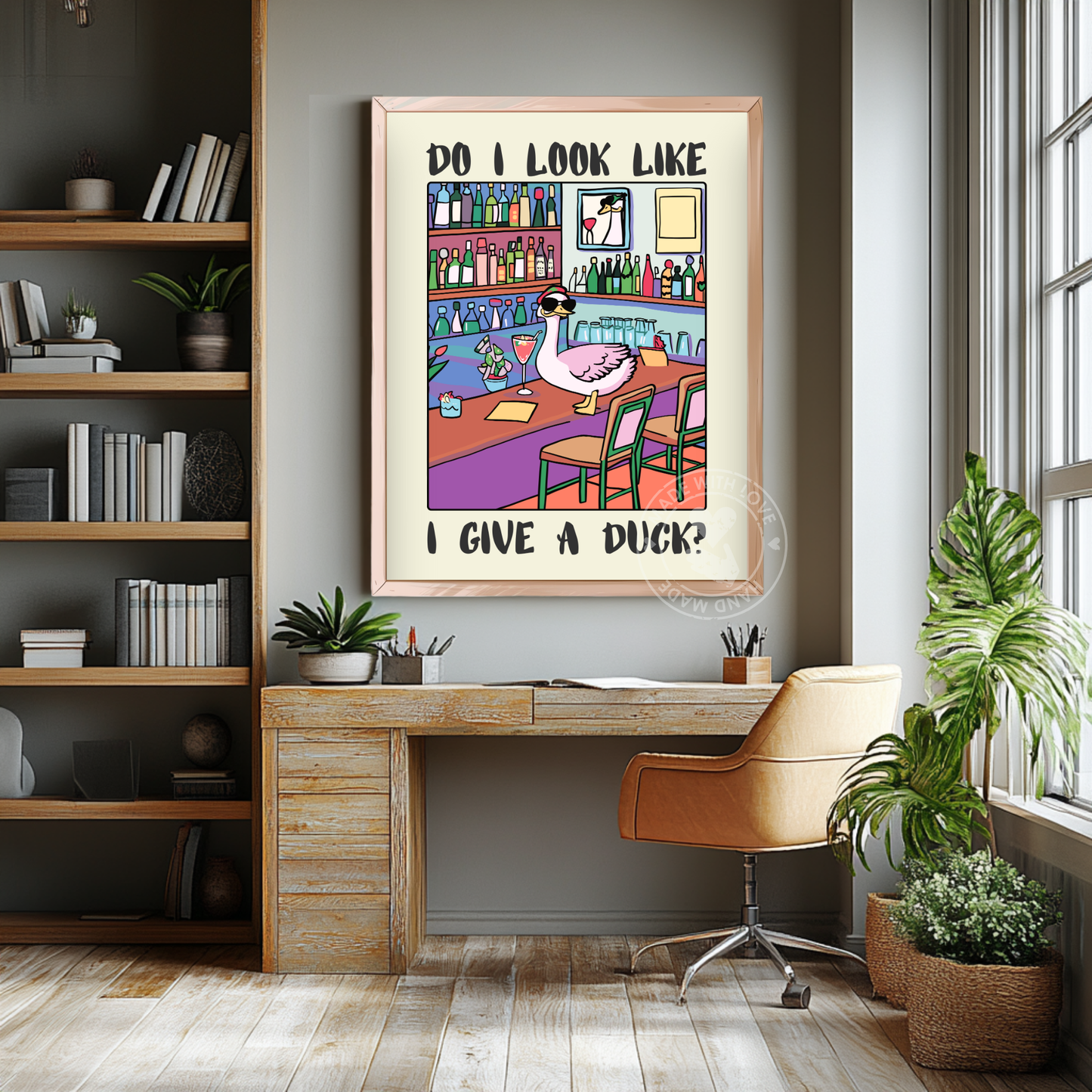 Funny Duck Bar Poster – “Do I Look Like I Give a Duck?” – Quirky Animal Wall Art, Humorous Drinking Print