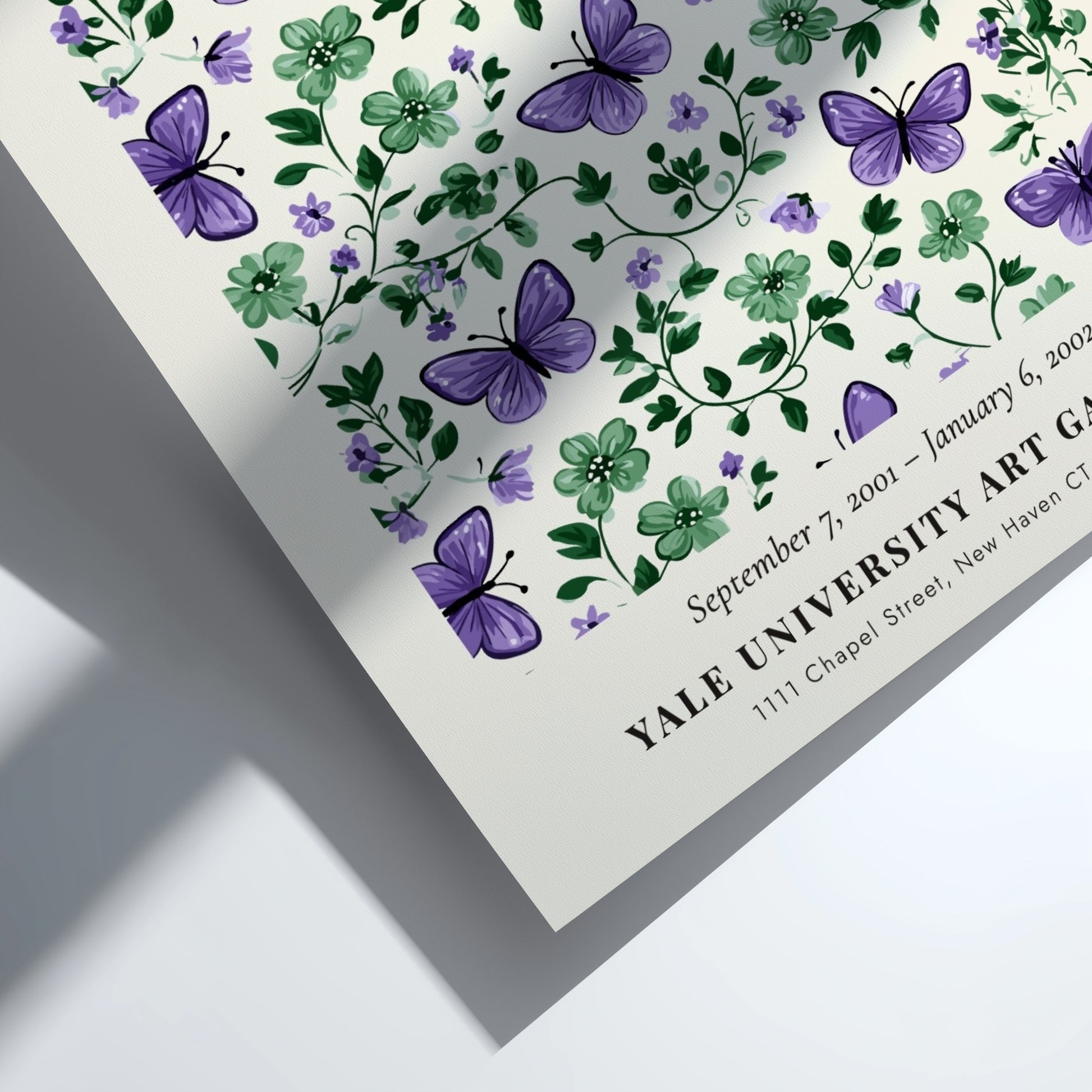 Henri Matisse poster featuring violet butterflies and green foliage, floral decor for wall art