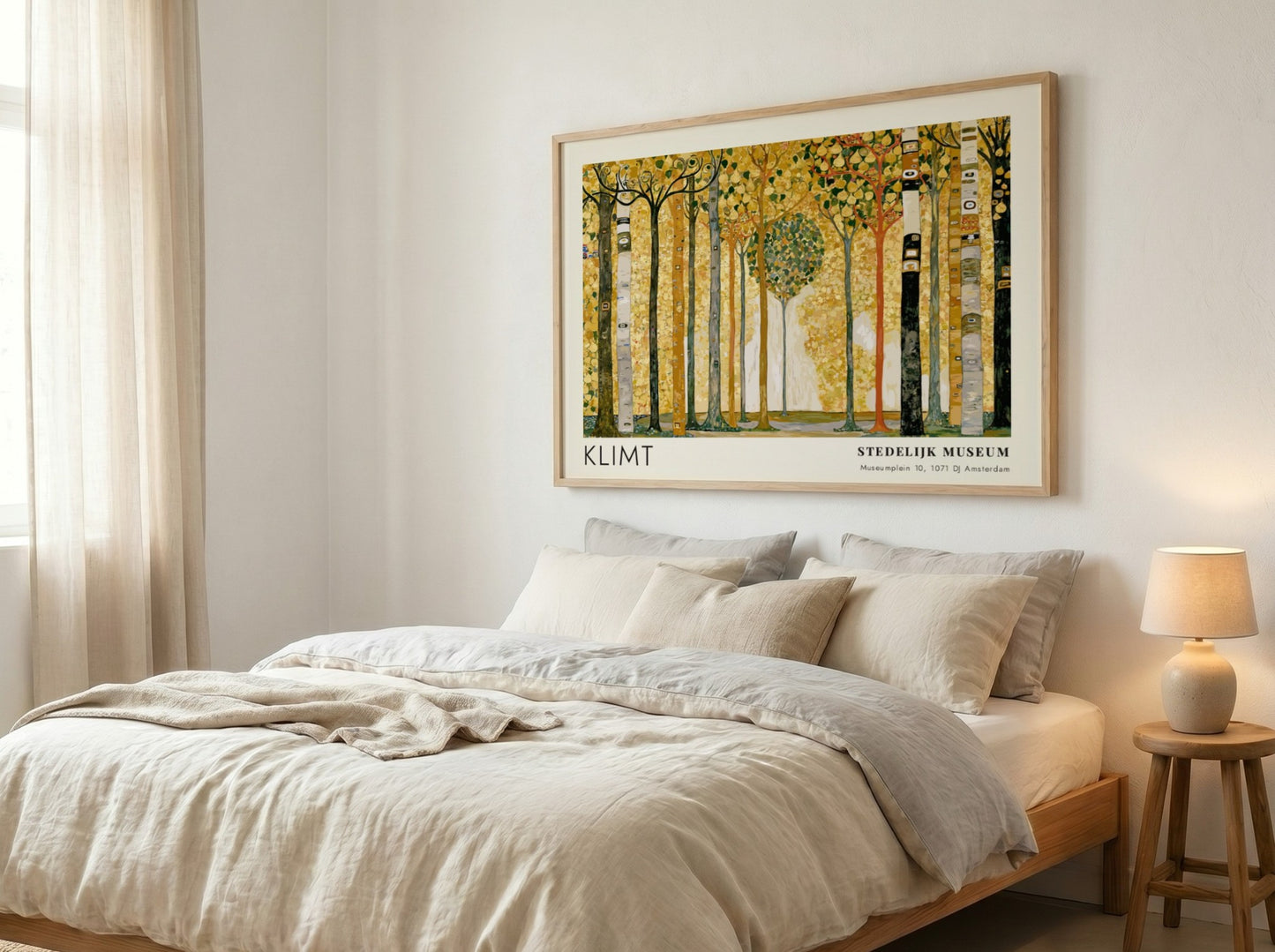 Violett - Blüte und Dunkel poster featuring Klimt's landscape art with golden hues and intricate patterns.