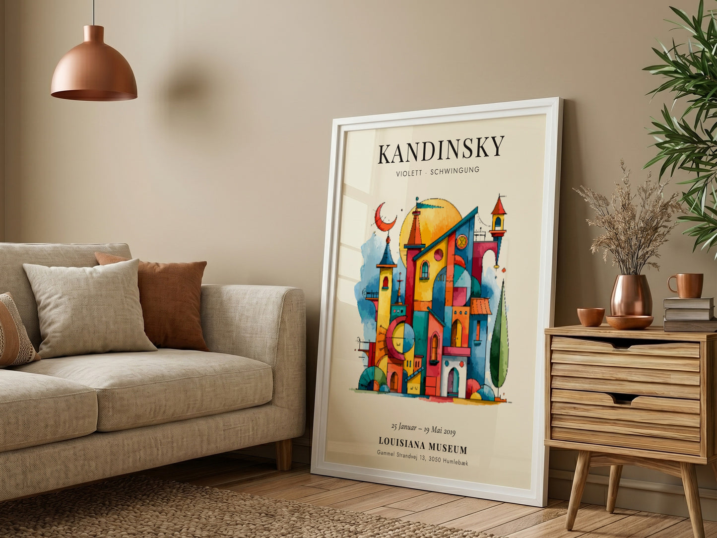 Kandinsky inspired poster featuring vibrant colors and geometric shapes in abstract style